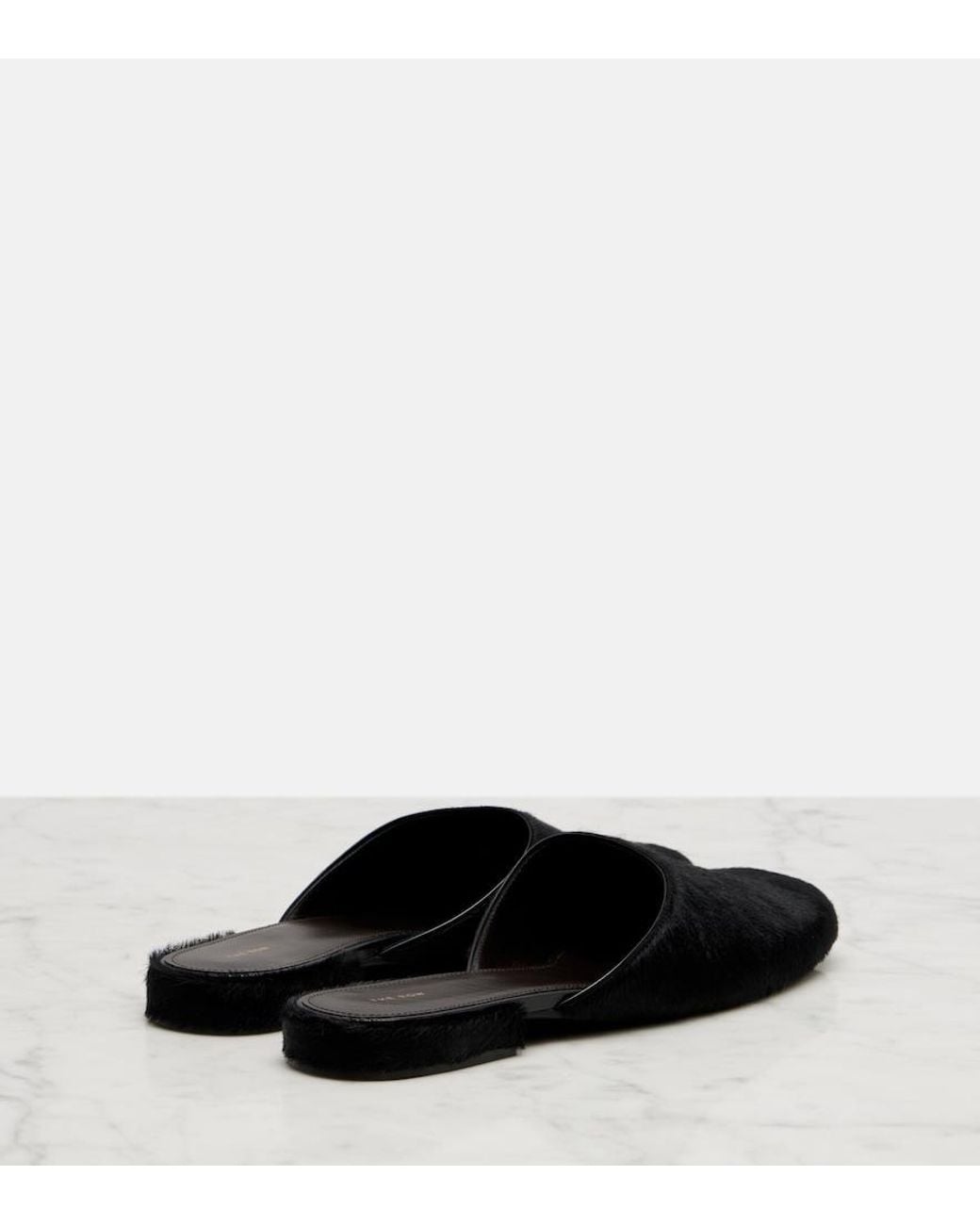 The Row Black Penelope Calf Hair Mules