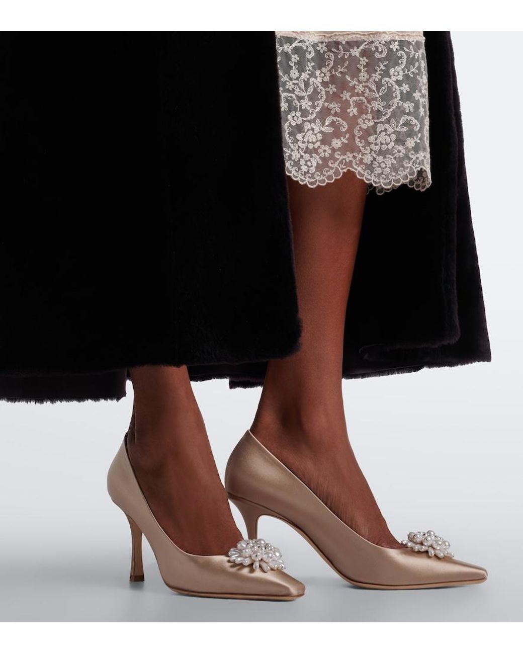 Jimmy Choo Natural Ines Embellished Satin Pumps