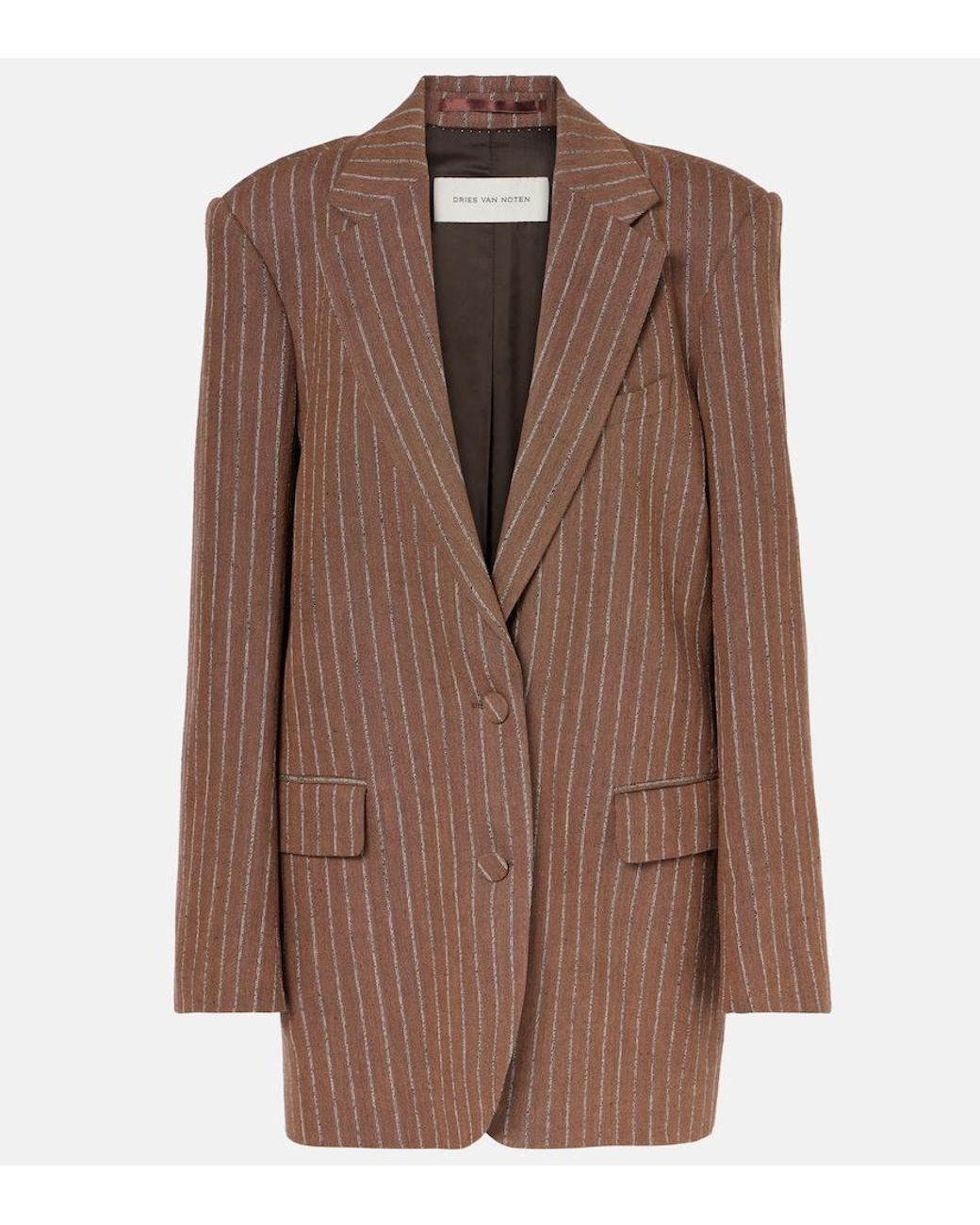 Dries Van Noten Brown Striped Linen-Blend Blazer