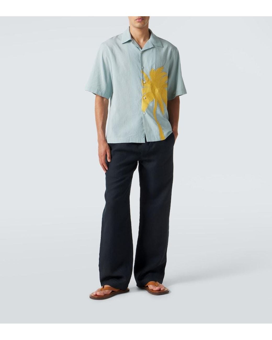 Commas Blue Embroidered Bowling Shirt for men