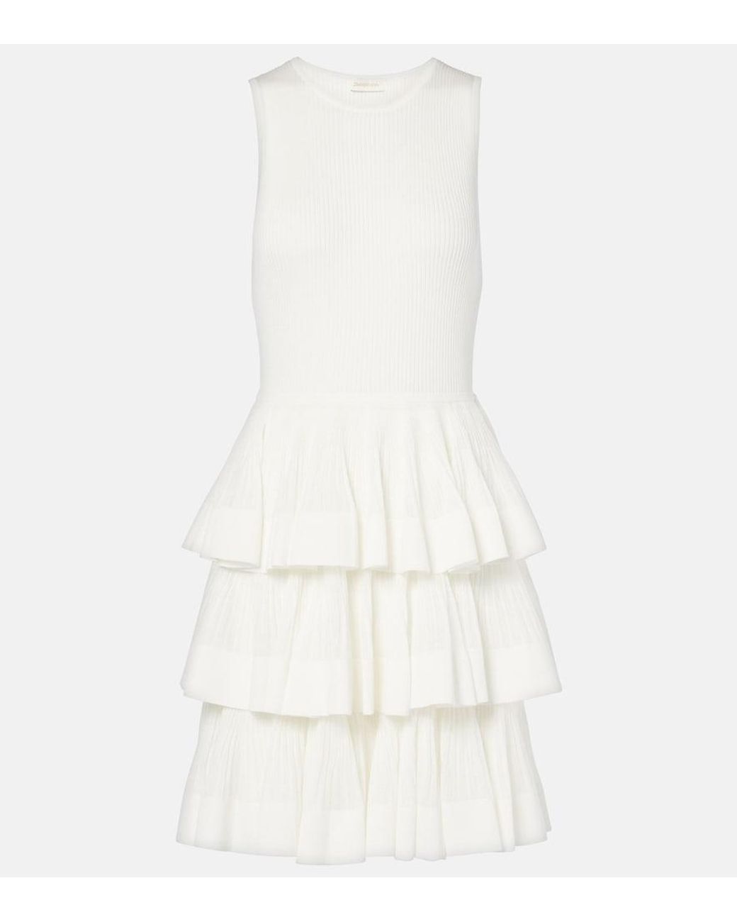 Zimmermann White Crush Ruffled Tiered Knitted Minidress