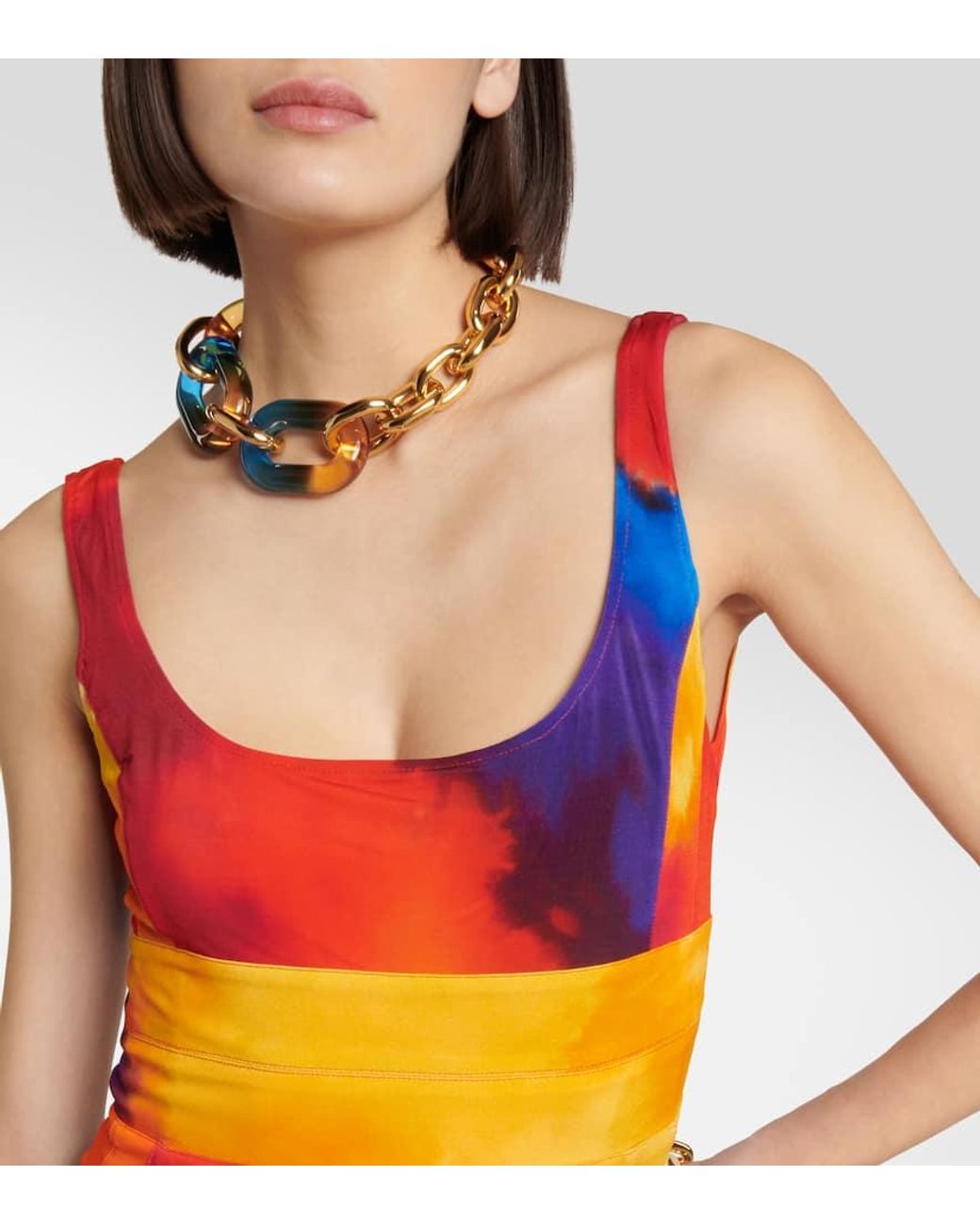 Rabanne Red Printed Asymmetrical Minidress