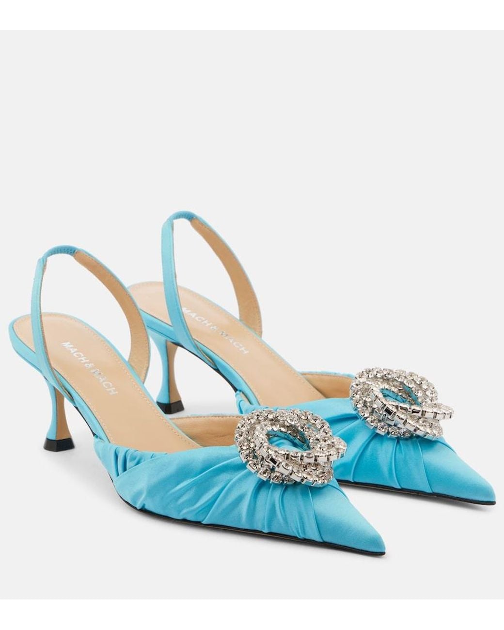 Mach & Mach Blue Galaxy 65 Satin Slingback Pumps