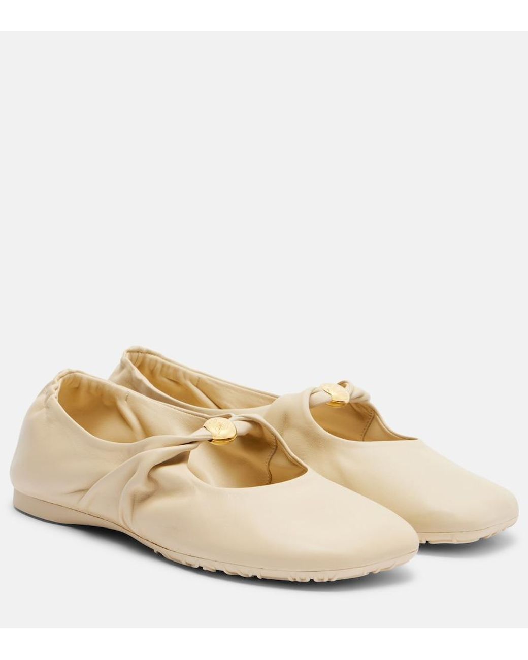 Loewe Natural Pebble Soft Leather Mary Jane Flats