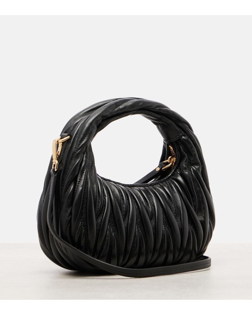 Miu Miu Black Wander Mini Matelasse Leather Tote Bag