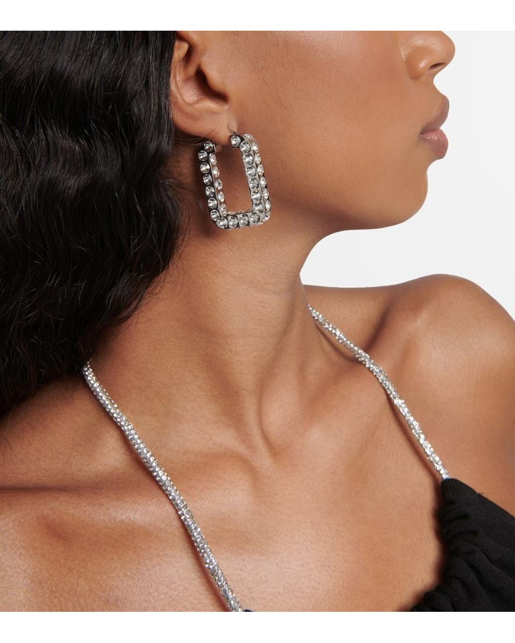 AMINA MUADDI White Charlotte Embellished Hoop Earrings