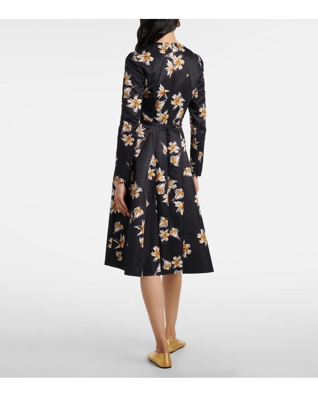 Emilia Wickstead Black Uccellina Floral Duchess Satin Midi Dress