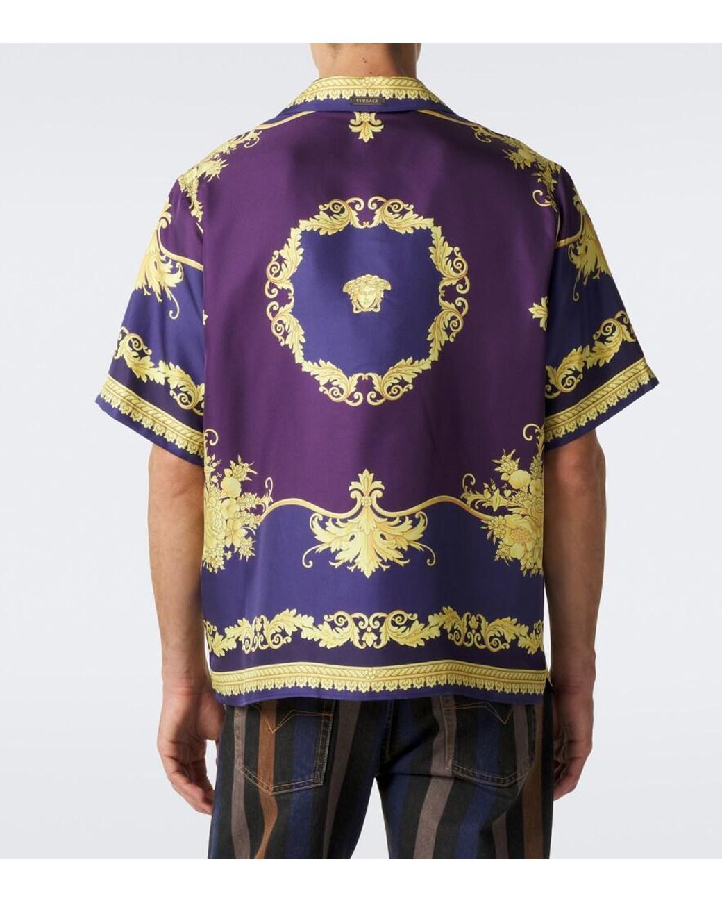 Versace Blue Barocco Silk Twill Shirt for men