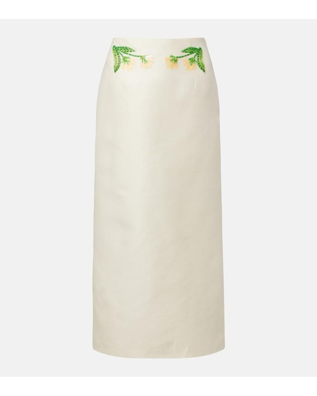LEO LIN Natural Quinn Embellished Wool And Silk Midi Skirt