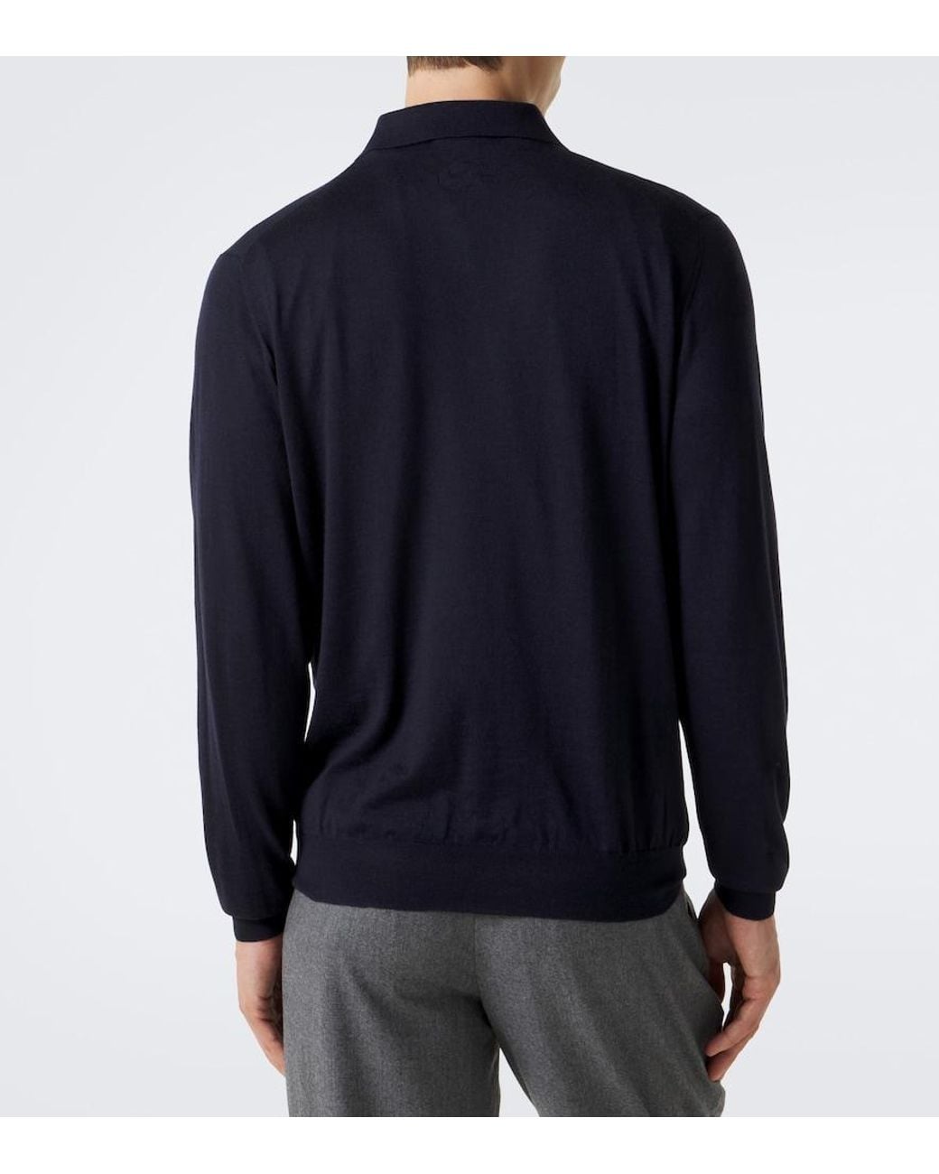 Lardini Blue Wool, Silk, And Cashmere Polo Sweater for men