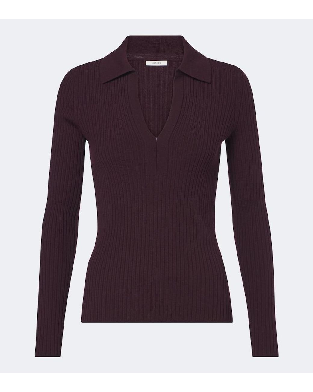 Joseph Purple Ribbed-Knit Wool-Blend Polo Sweater