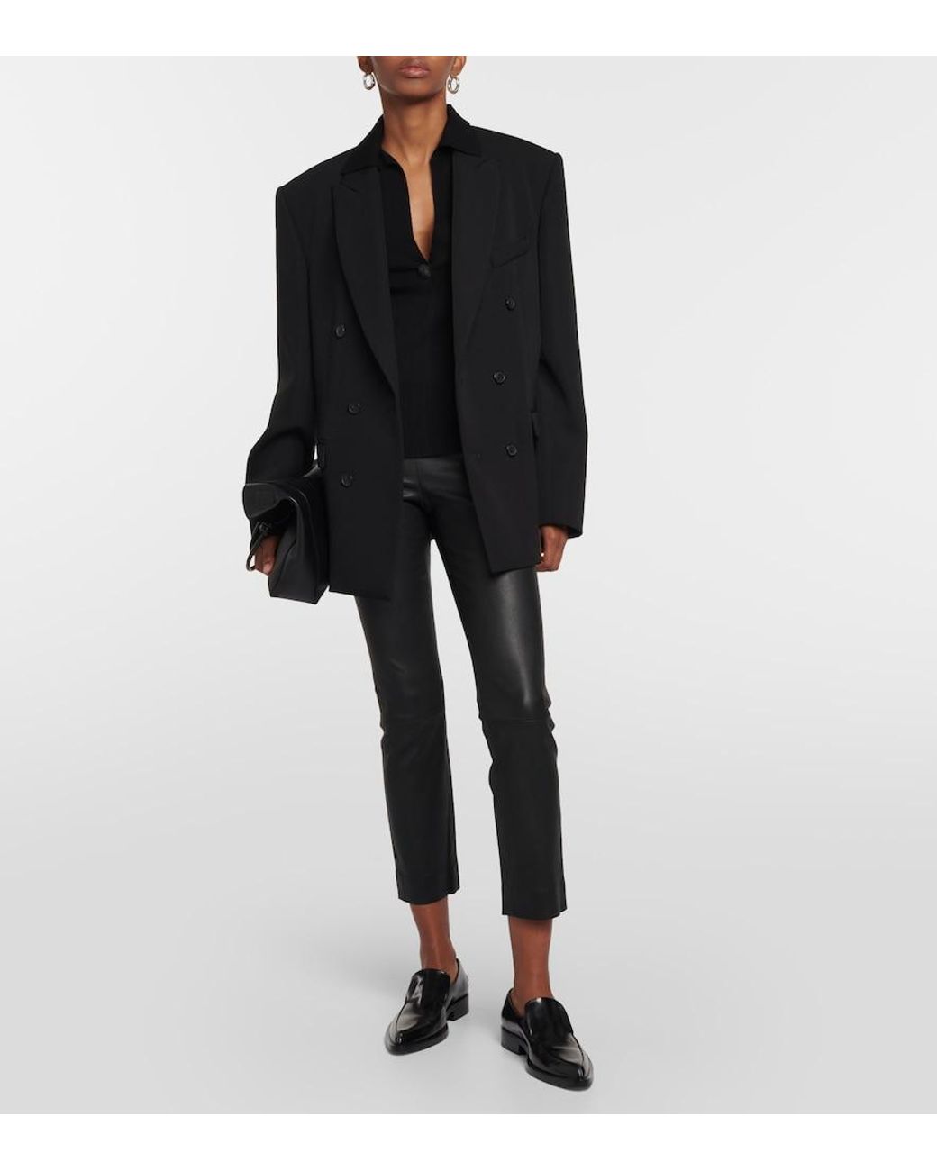 Vince Black Cropped Slim Leather Pants