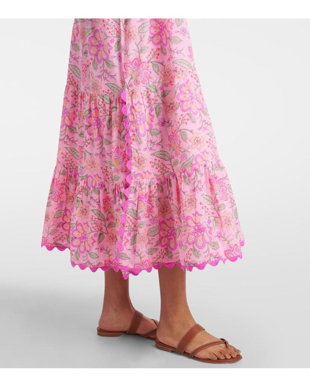 Juliet Dunn Pink Floral Printed Cotton Maxi Dress