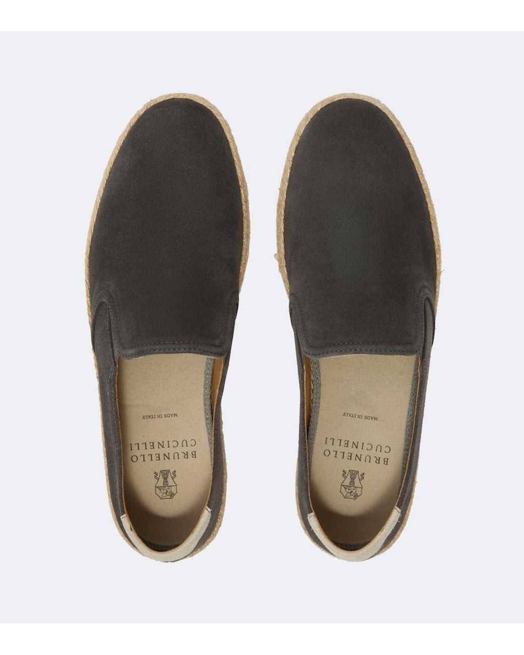 Brunello Cucinelli Brown Jute-Trimmed Suede Slip-On Shoes for men