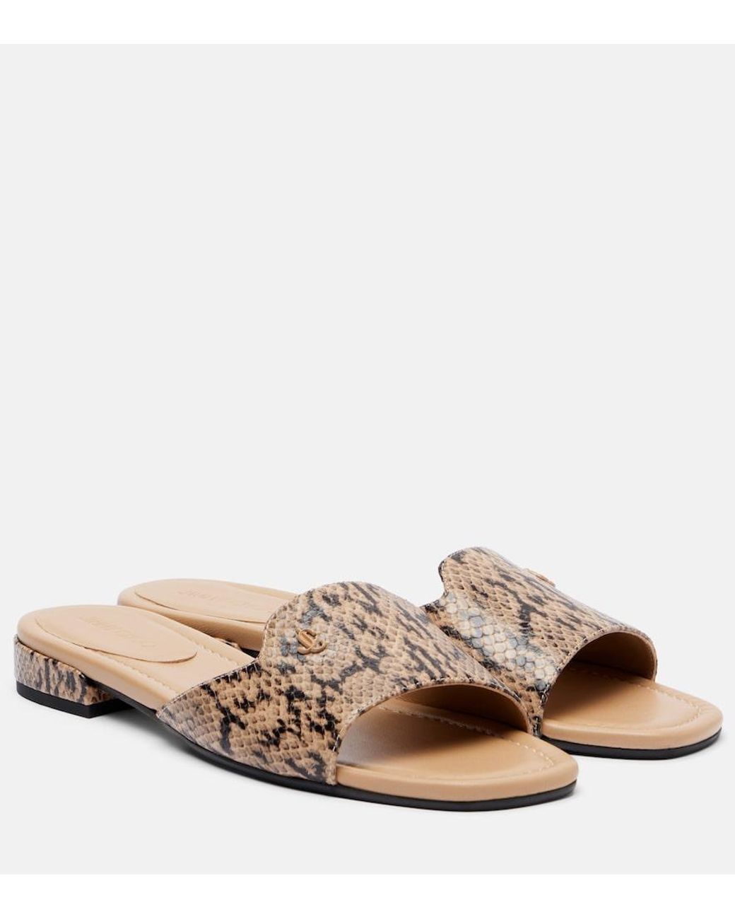 Jimmy Choo Natural Dina Snake-Effect Leather Slides
