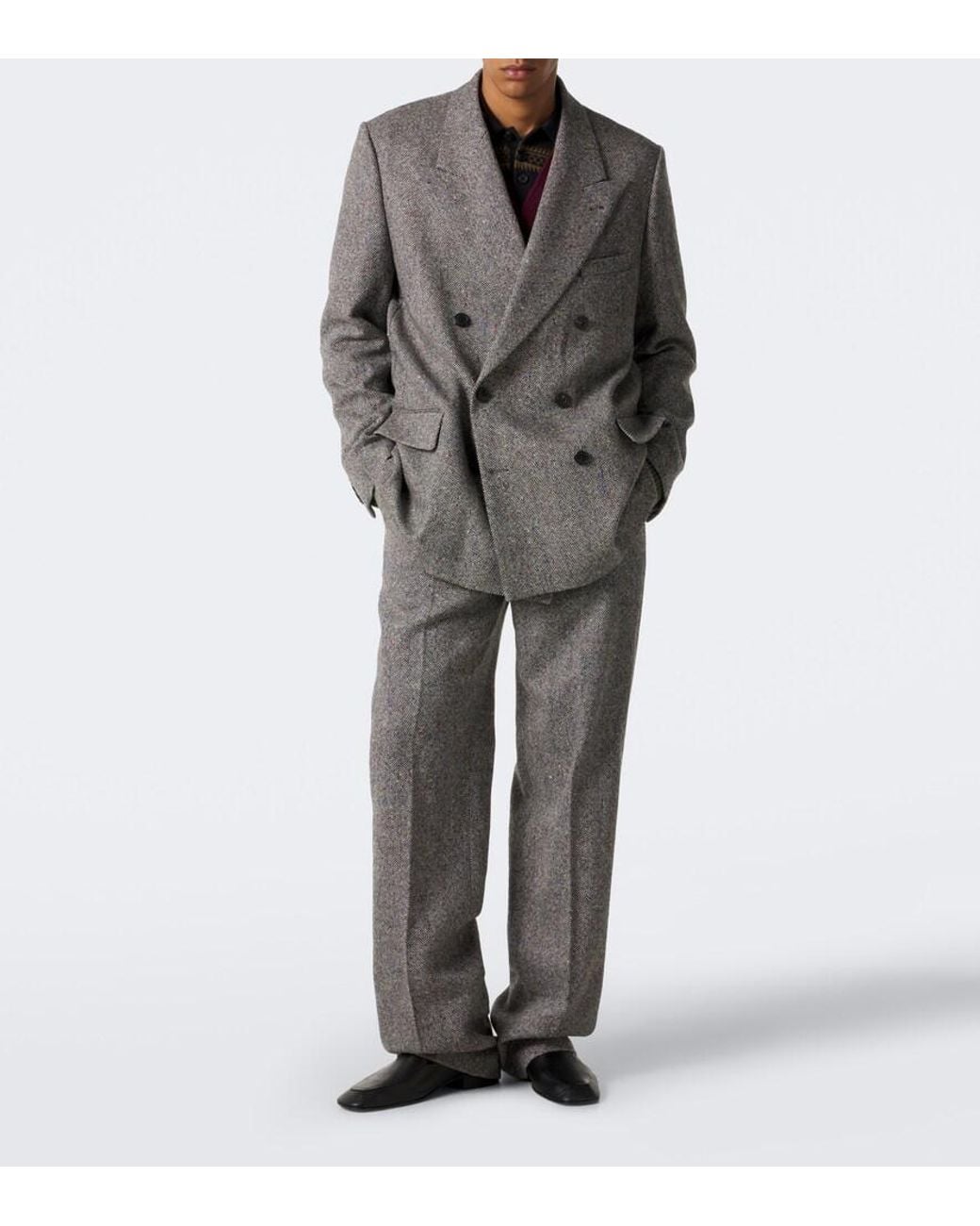 Dries Van Noten Gray Checked Double-Breasted Wool Blazer for men