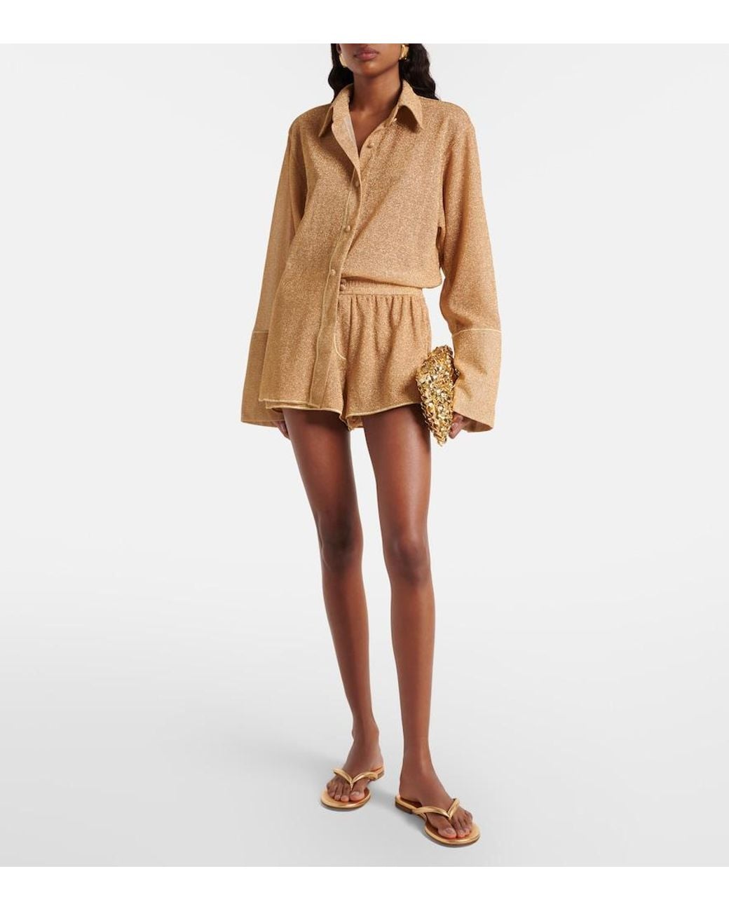 Oseree Brown Lumiere Lame Shirt