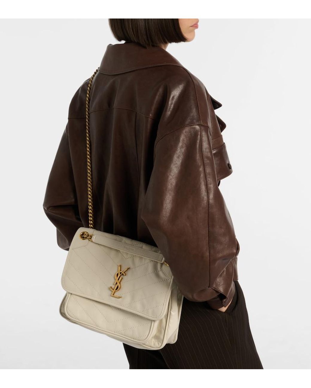 Saint Laurent White Niki Medium Leather Shoulder Bag