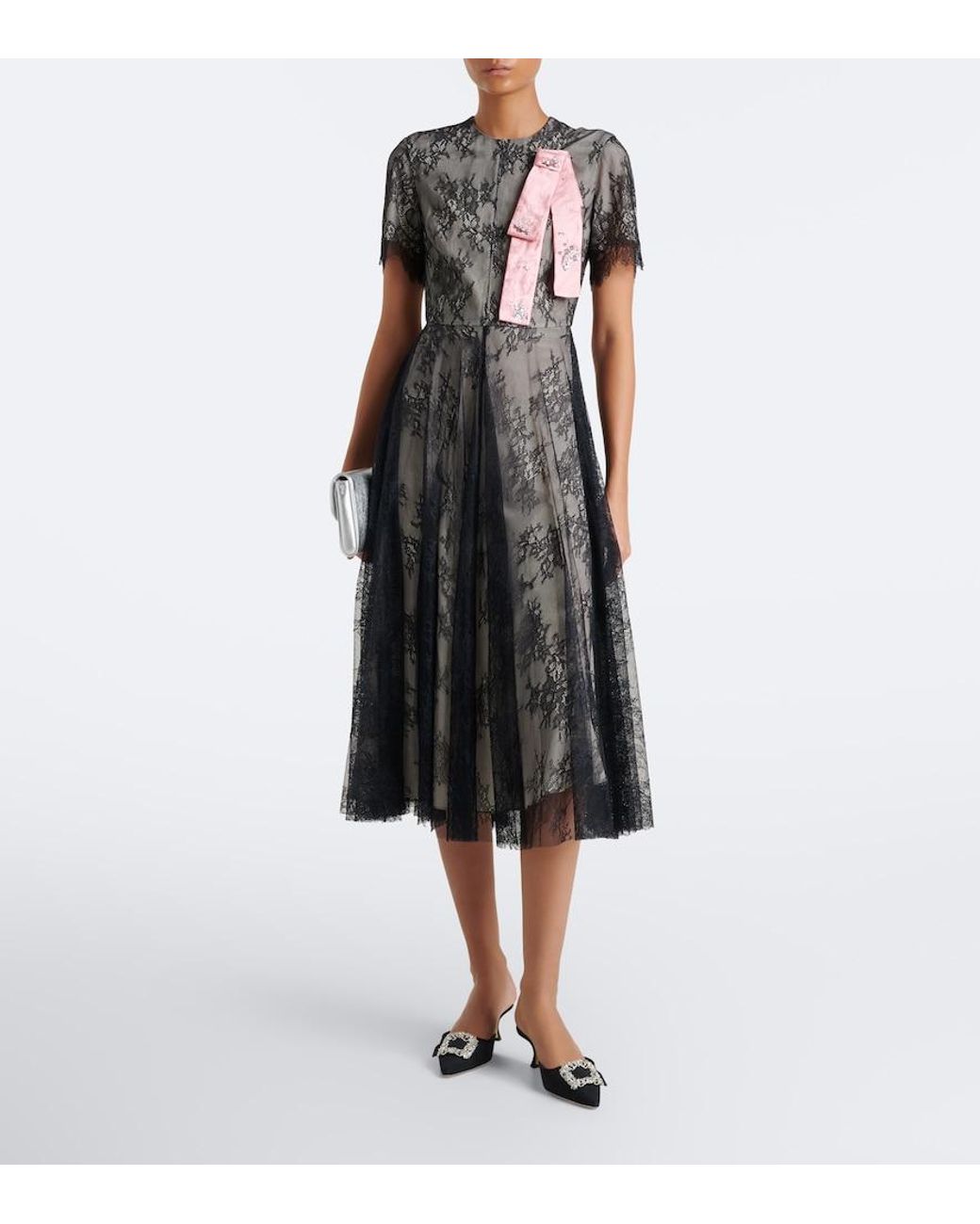 Erdem Black Embellished Lace Midi Dress