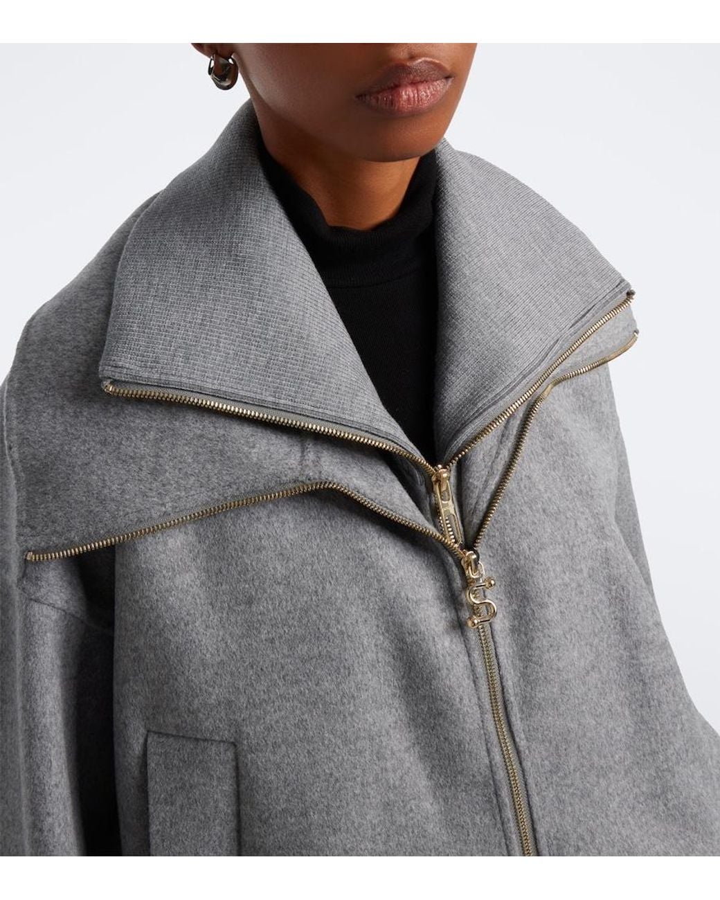 Sportmax Gray Oversized Virgin Wool Blouson Jacket