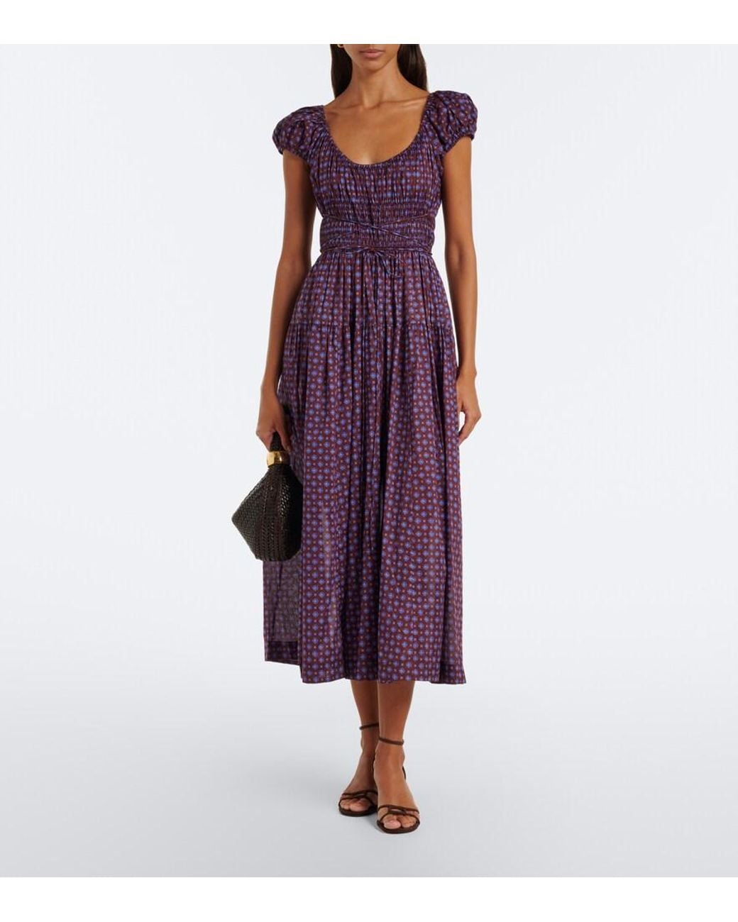 Doen Purple Quinelle Printed Cotton Voile Midi Dress