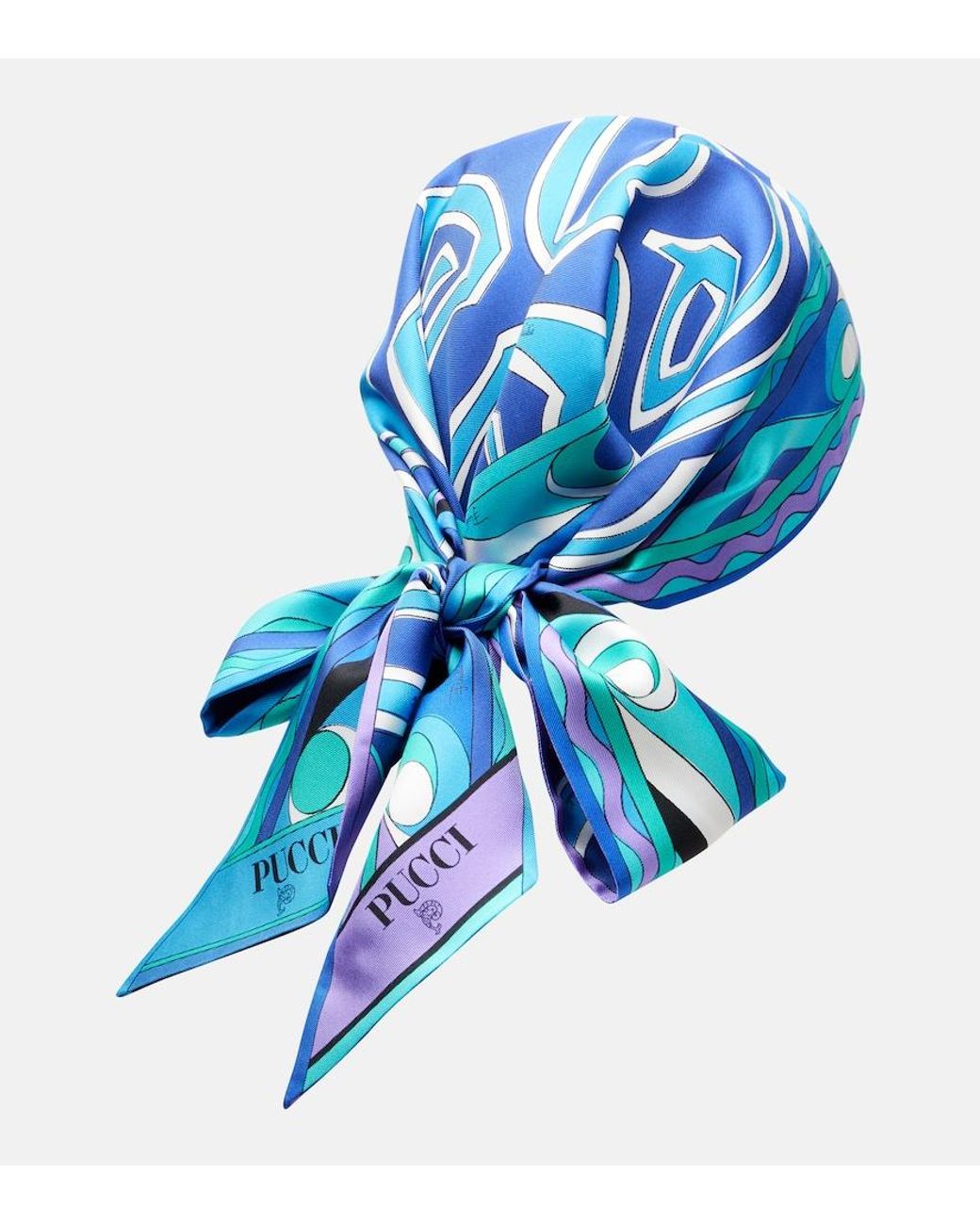 Emilio Pucci Blue Labirinto Silk Twill Head Wrap
