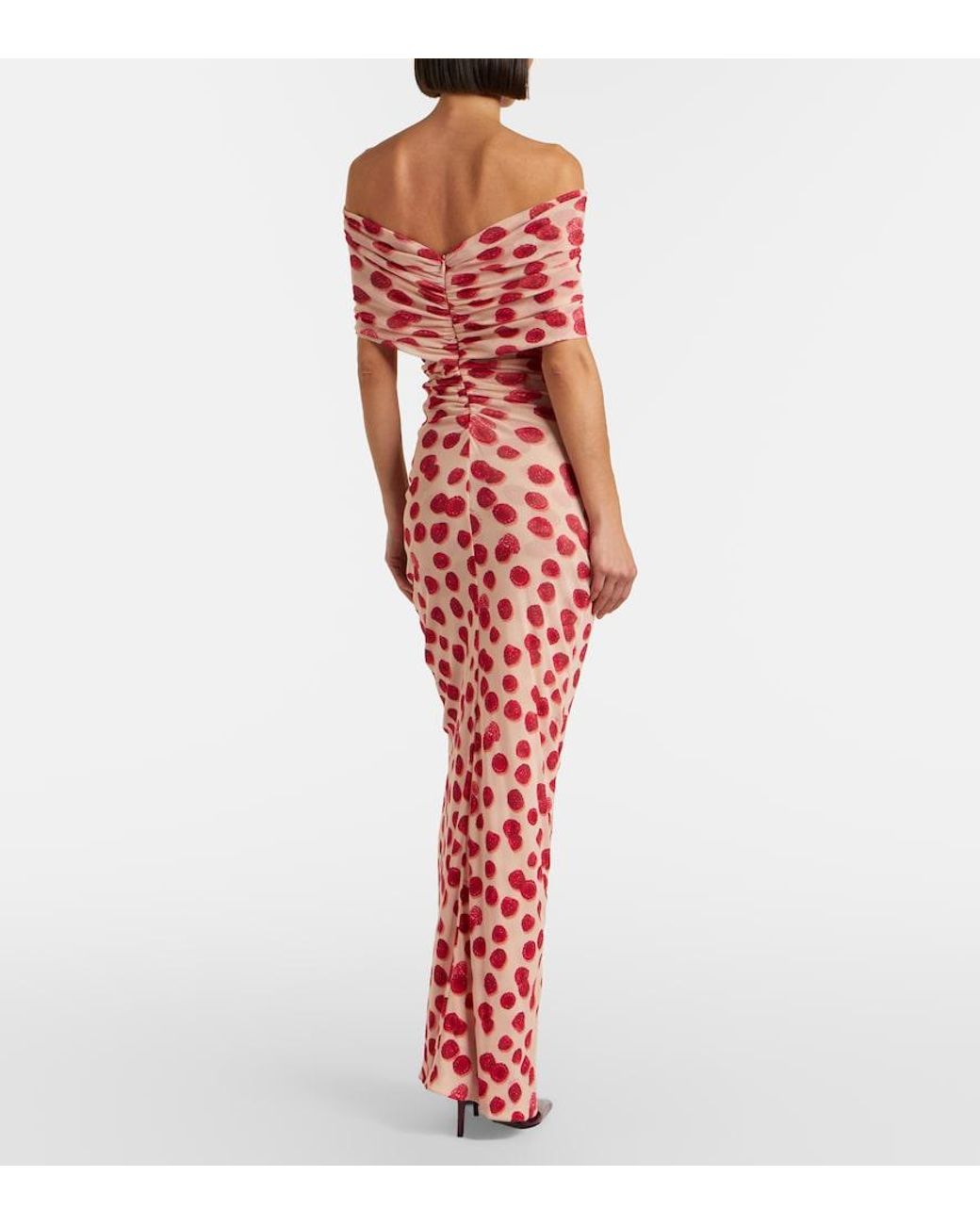 Stella McCartney Red Off-Shoulder Printed Mesh Maxi Dress