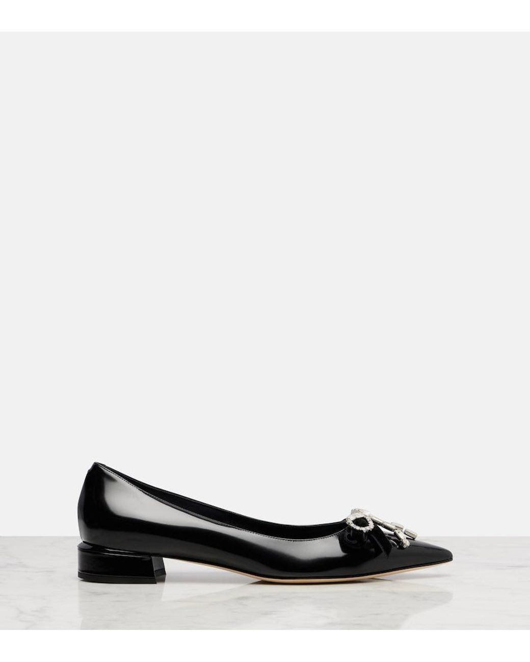 Jimmy Choo Black Auria Bow-Detail Leather Ballet Flats