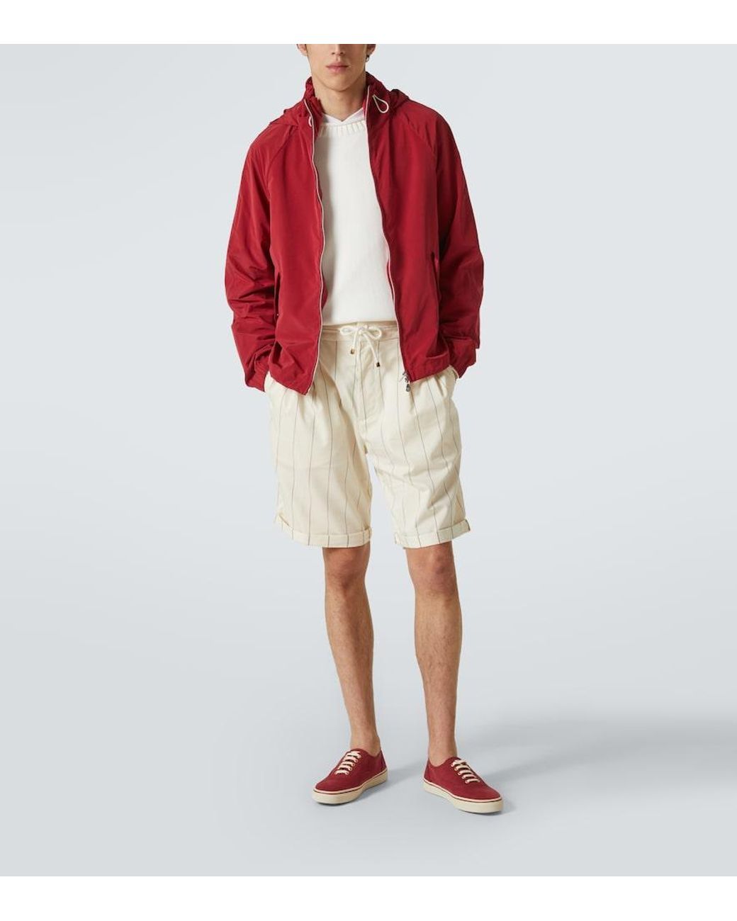Brunello Cucinelli Red Hooded Raincoat for men