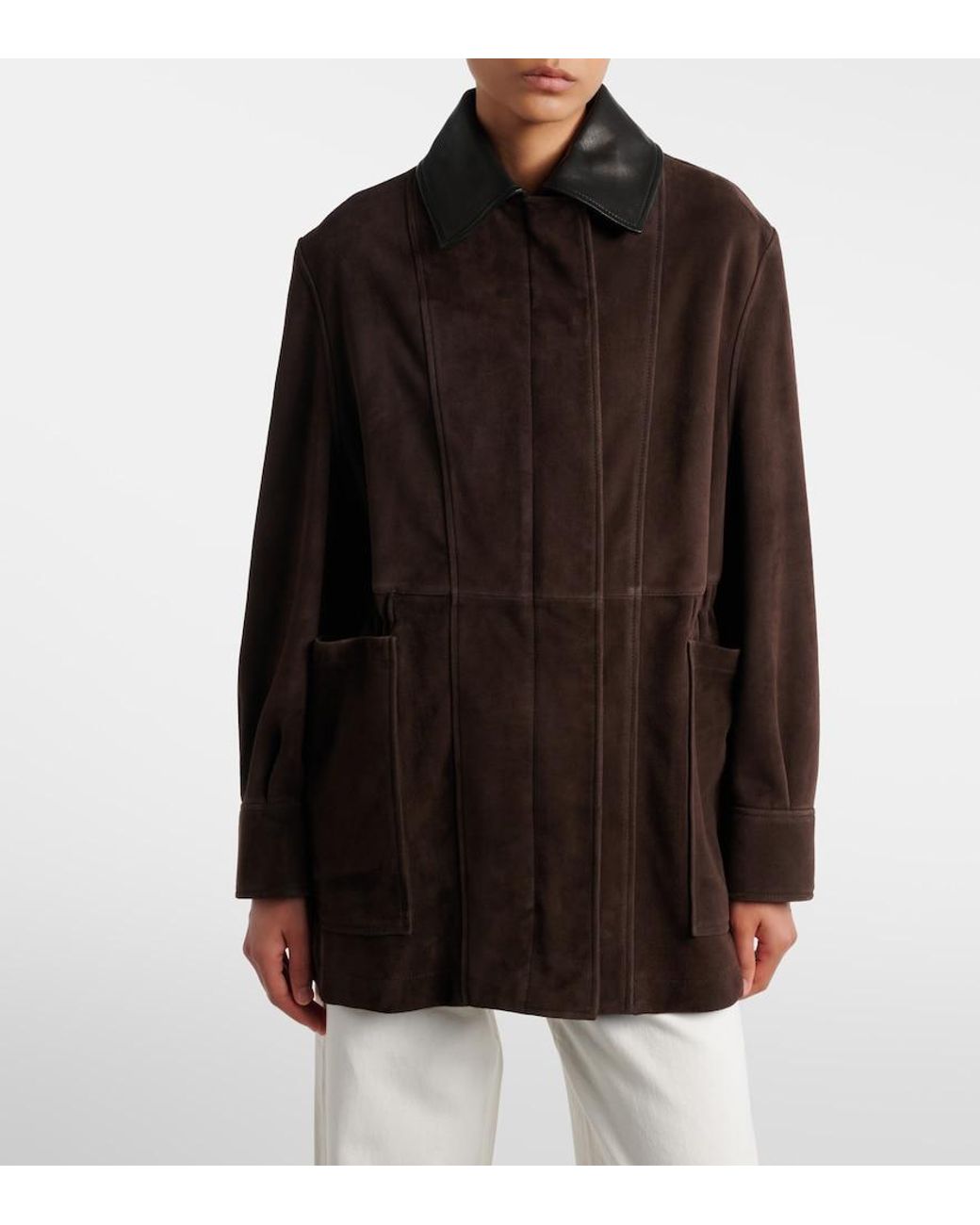 Nour Hammour Brown Grange Leather-Trimmed Suede Jacket