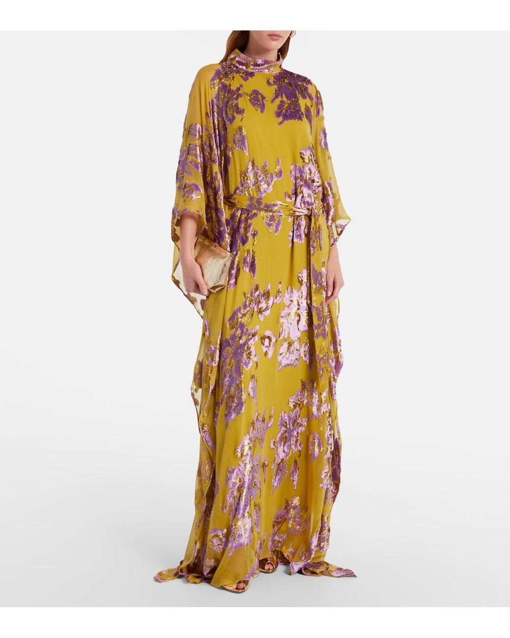 Taller Marmo Metallic Leonor Floral Fil Coupe Kaftan