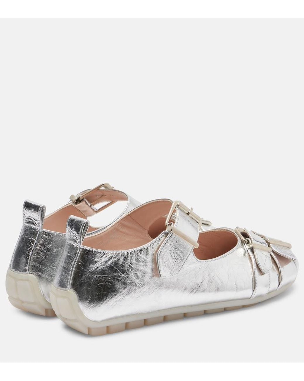 Simone Rocha Metallic Buckle Ballerina Grip Leather Ballet Flats