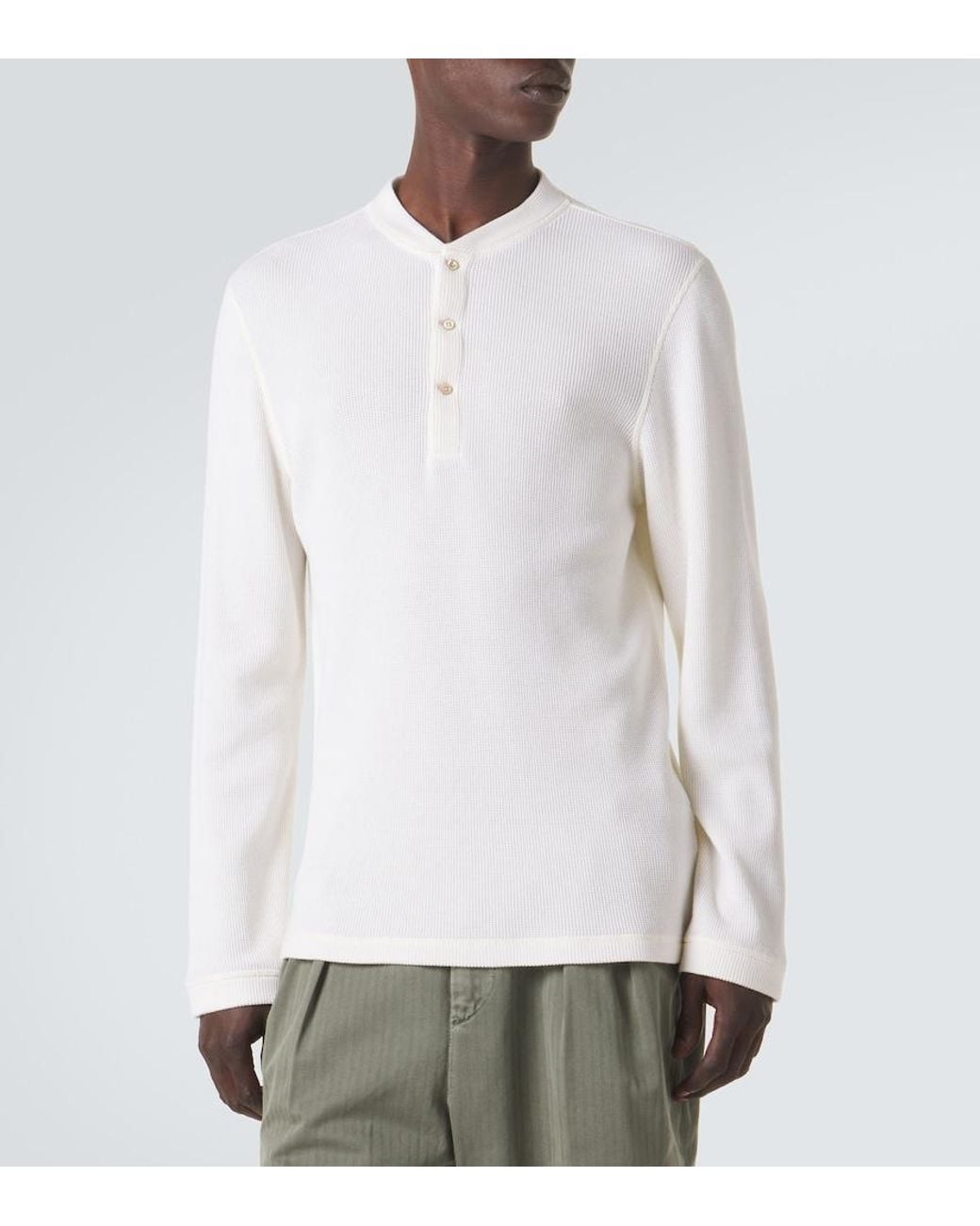 Brunello Cucinelli White Waffle-Knit Cotton And Cashmere Henley Shirt for men