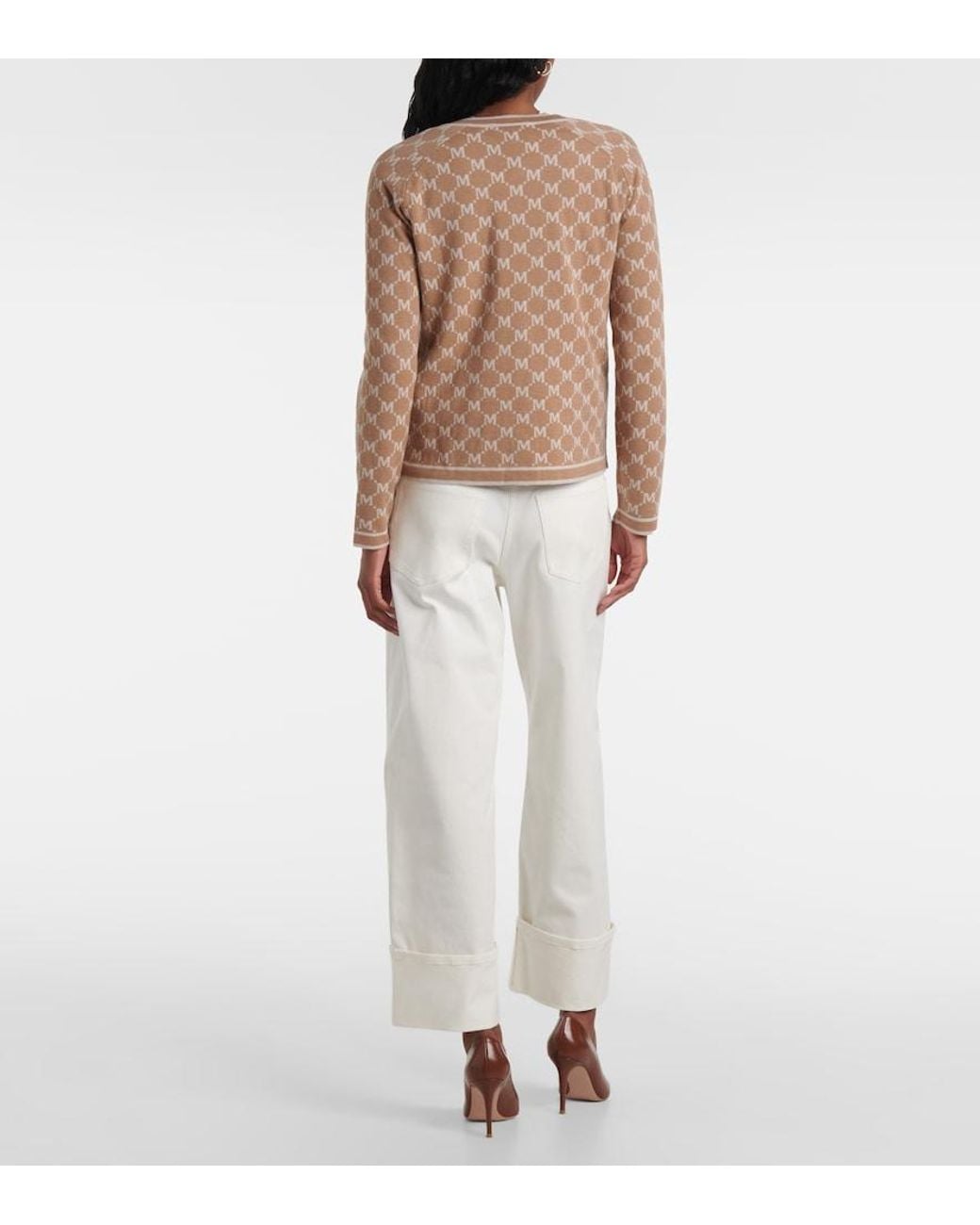 Max Mara Natural Tivoli Intarsia Wool And Cashmere Cardigan
