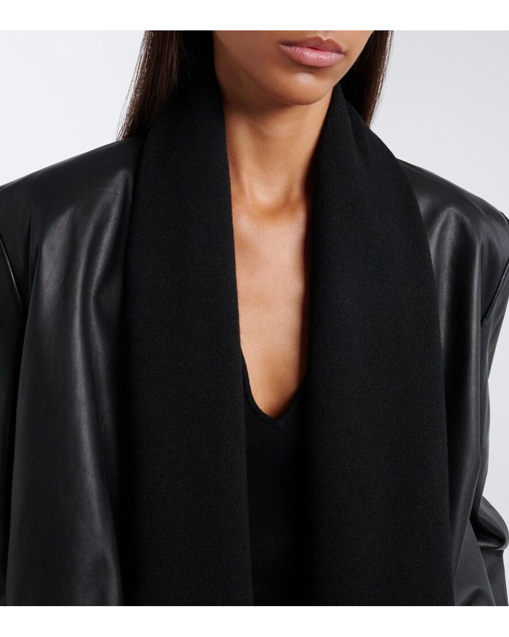 Totême Black Tie-Neck Leather Jacket