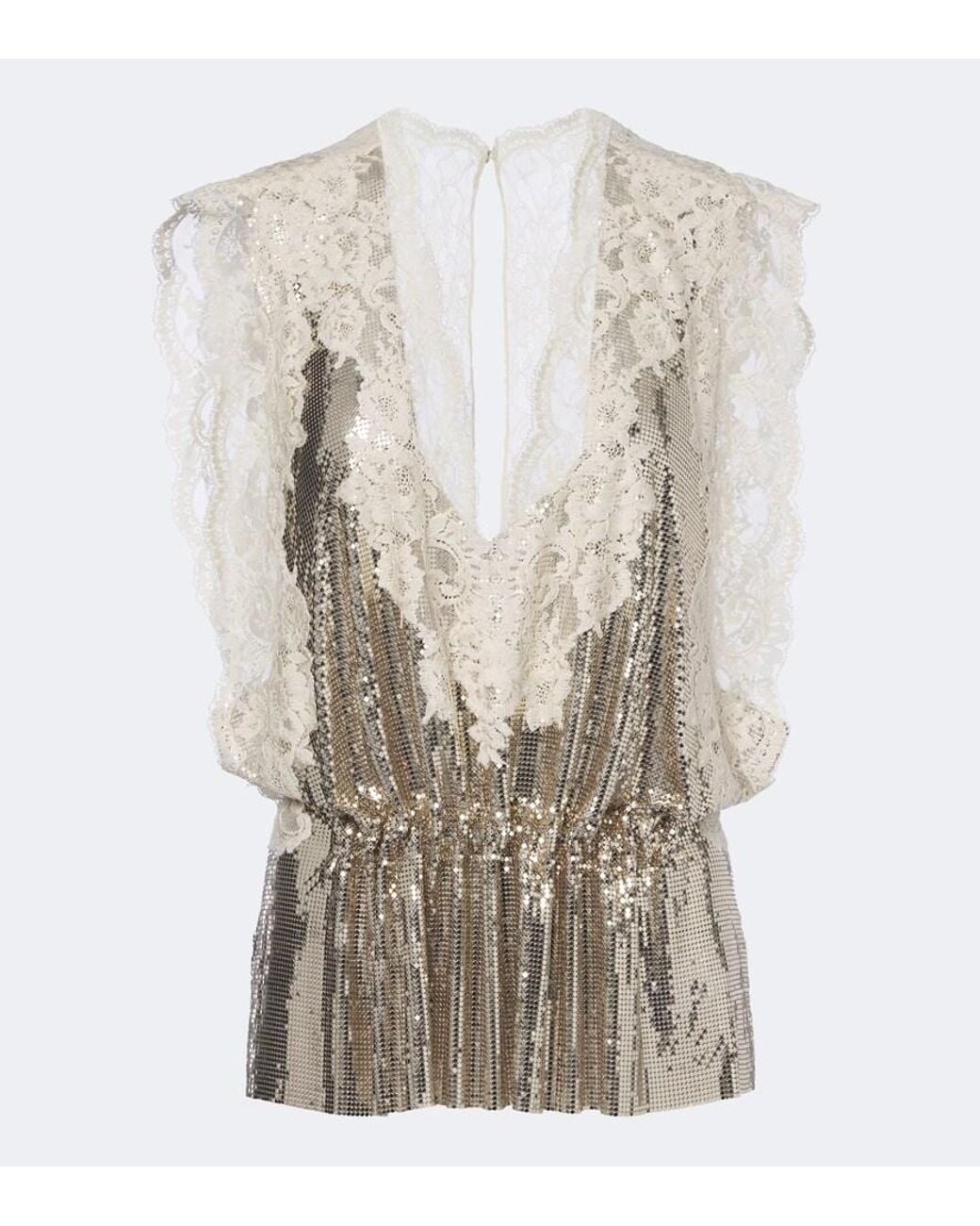Rabanne White Lace-Trimmed Chainmail Top