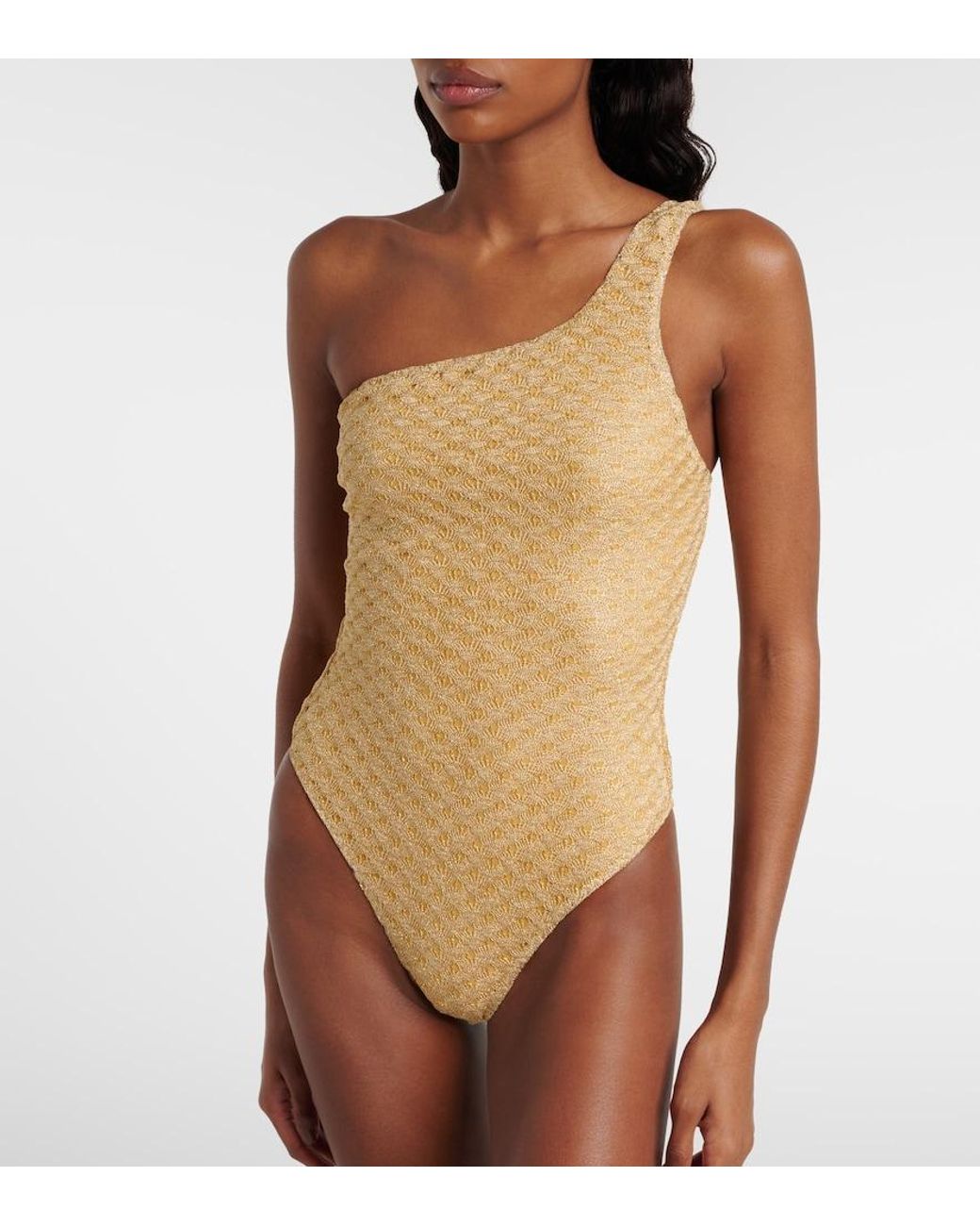 Missoni Natural One-Shoulder Lame Swimsuit