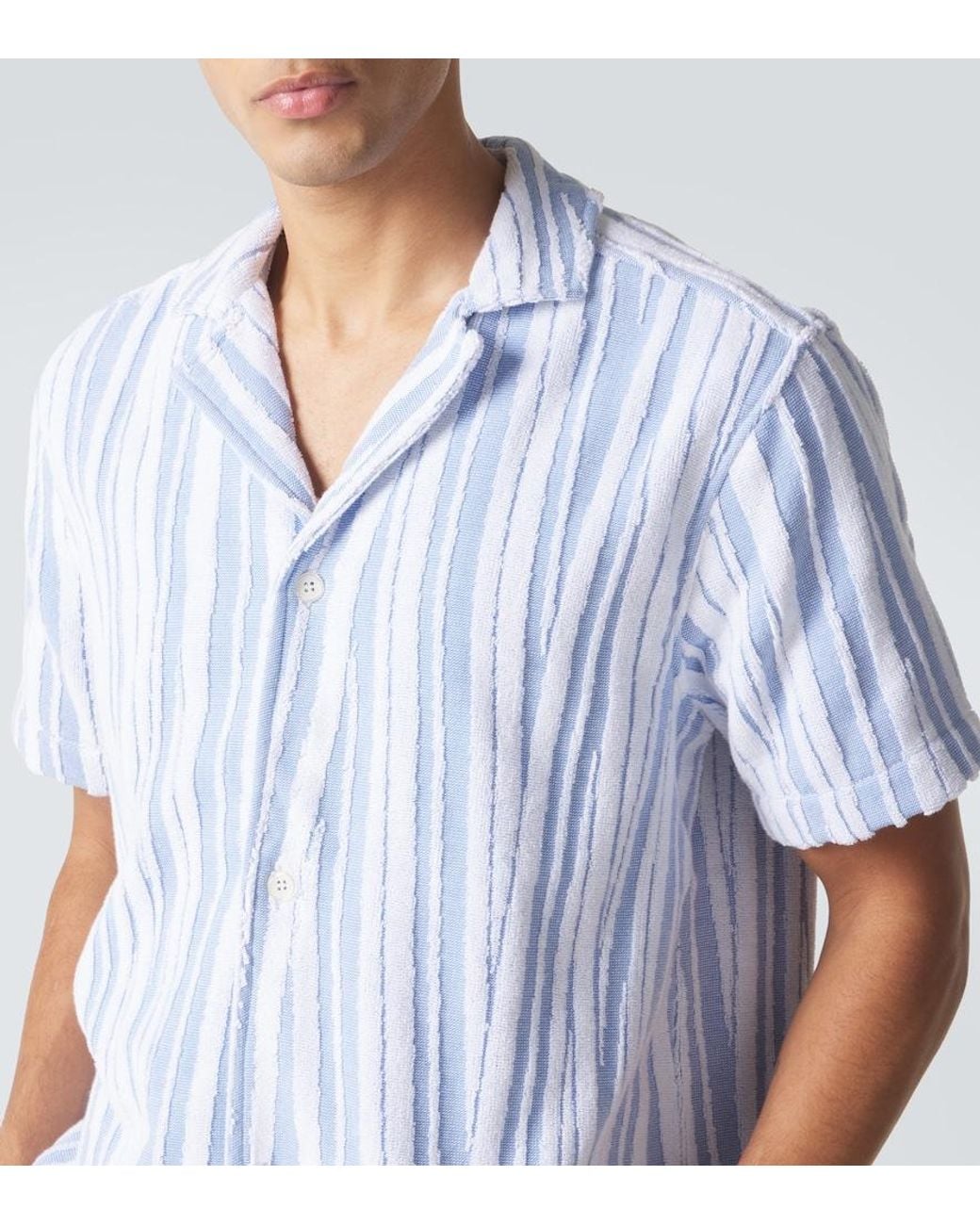 Orlebar Brown Blue Howel Striped Cotton Toweling Shirt for men