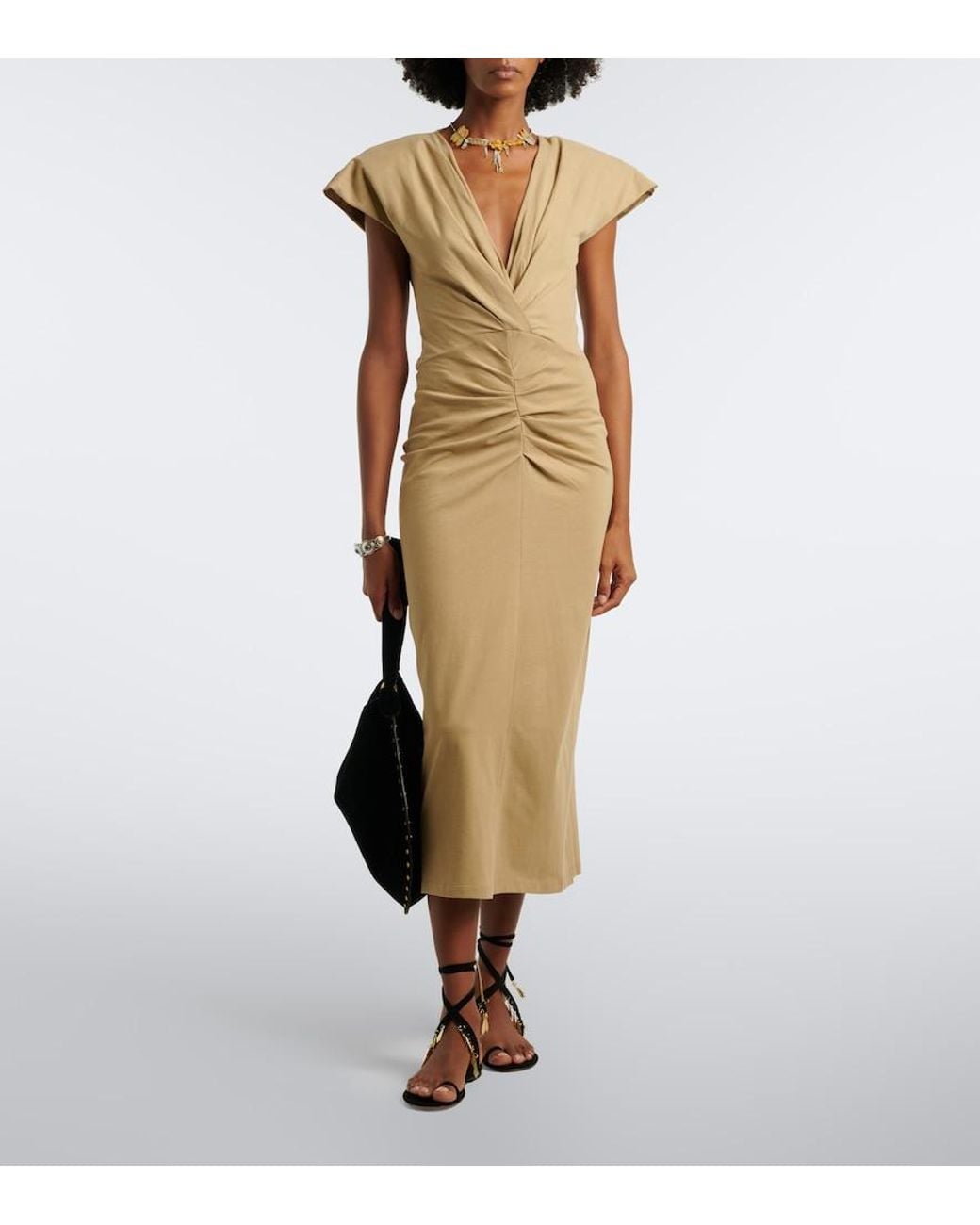 Isabel Marant Natural Nadra Gathered Cotton Jersey Midi Dress