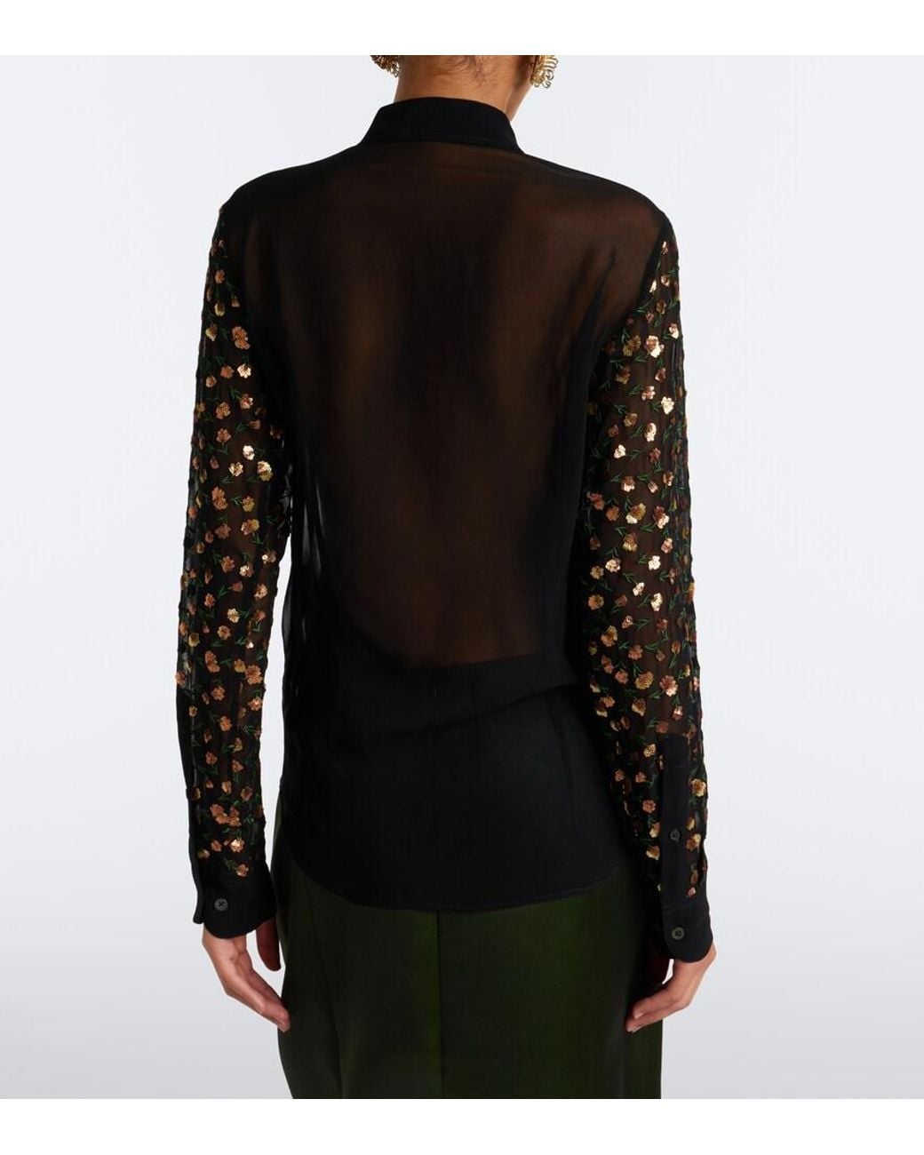 Dries Van Noten Black Embellished Sheer Blouse