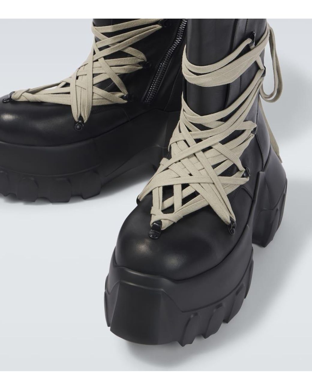 Rick Owens Megalace Mega Tractor Lace-Up Boots in Black for