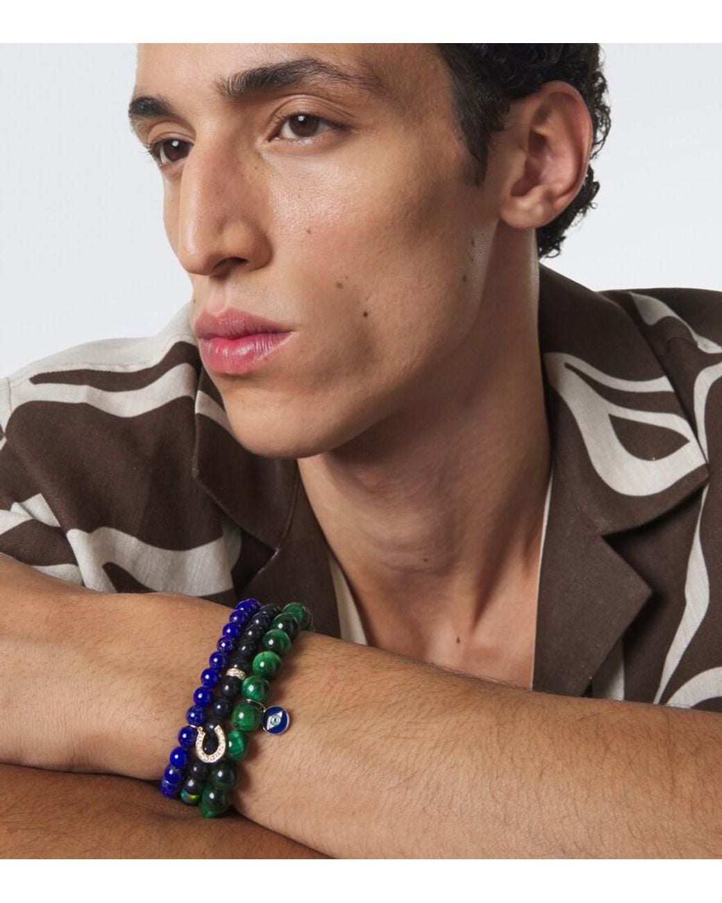 Sydney Evan Green Set Of 3 14Kt Beaded Bracelets With Gemstones for men