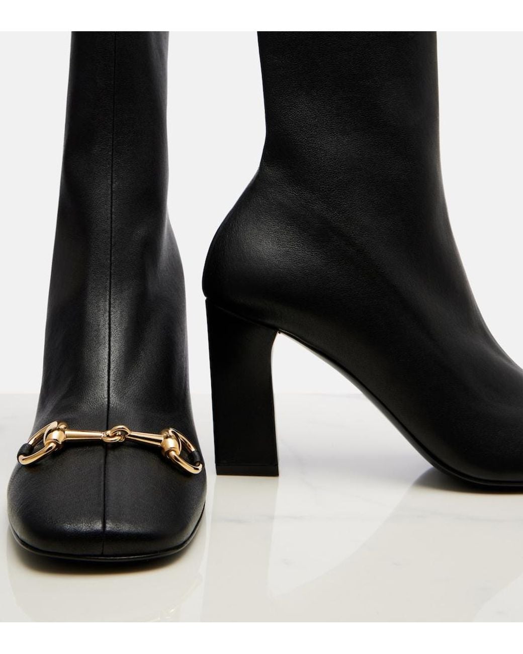 Gucci Black Signora Horsebit Leather Ankle Boots