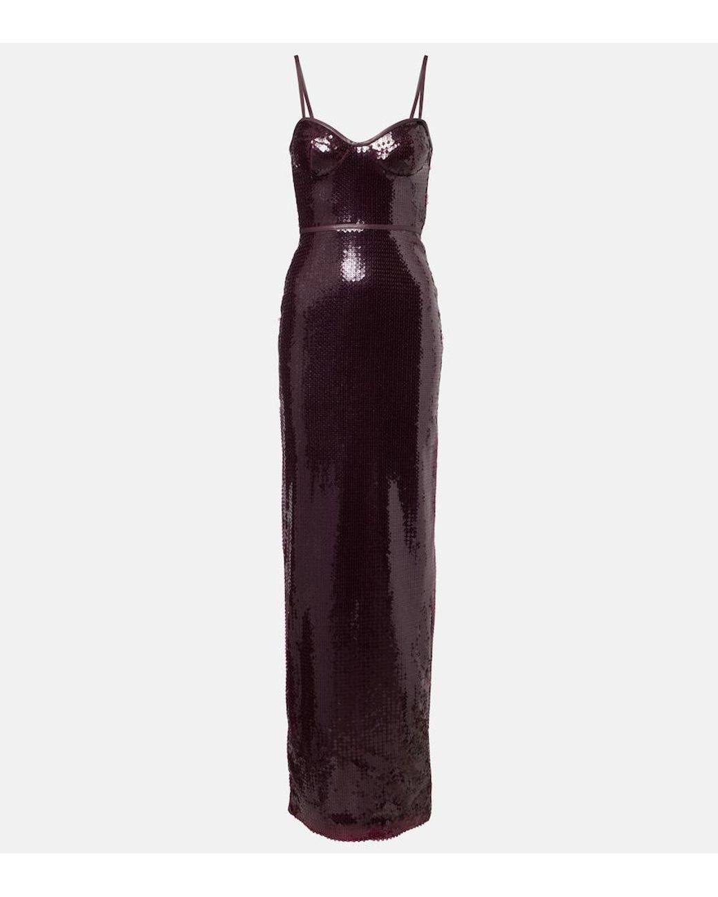 David Koma Purple Embellished Gathered Gown