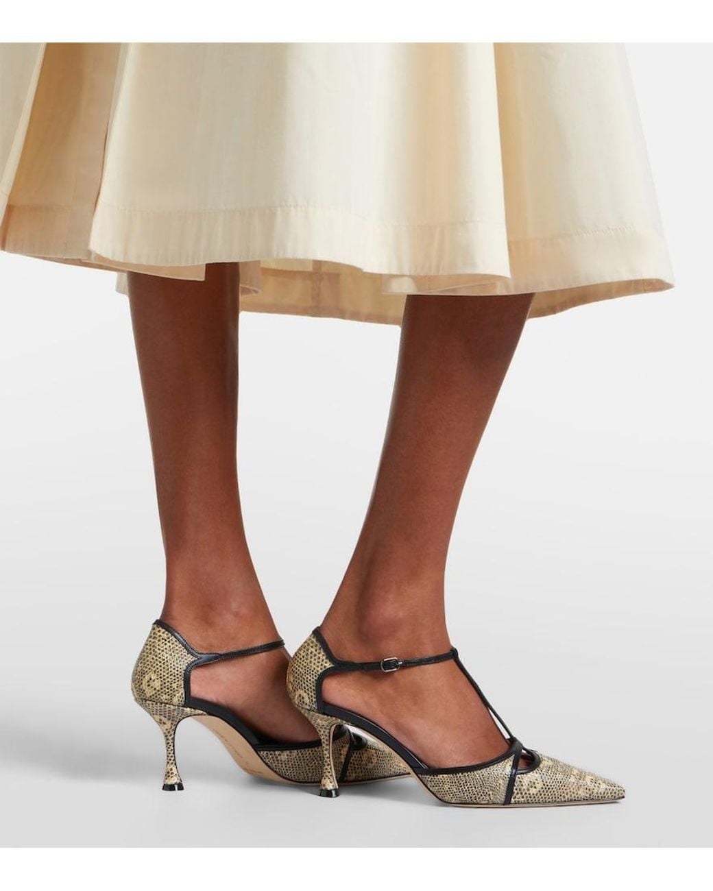 Manolo Blahnik Metallic Gish Lizard-Print Leather Pumps
