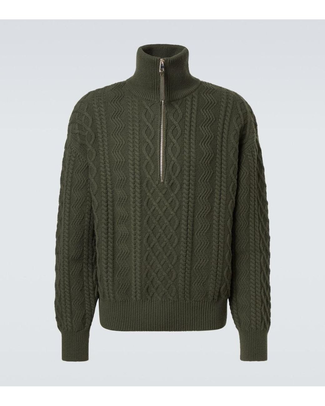 Loewe Green Aran-Knit Wool Half-Zip Turtleneck Sweater for men