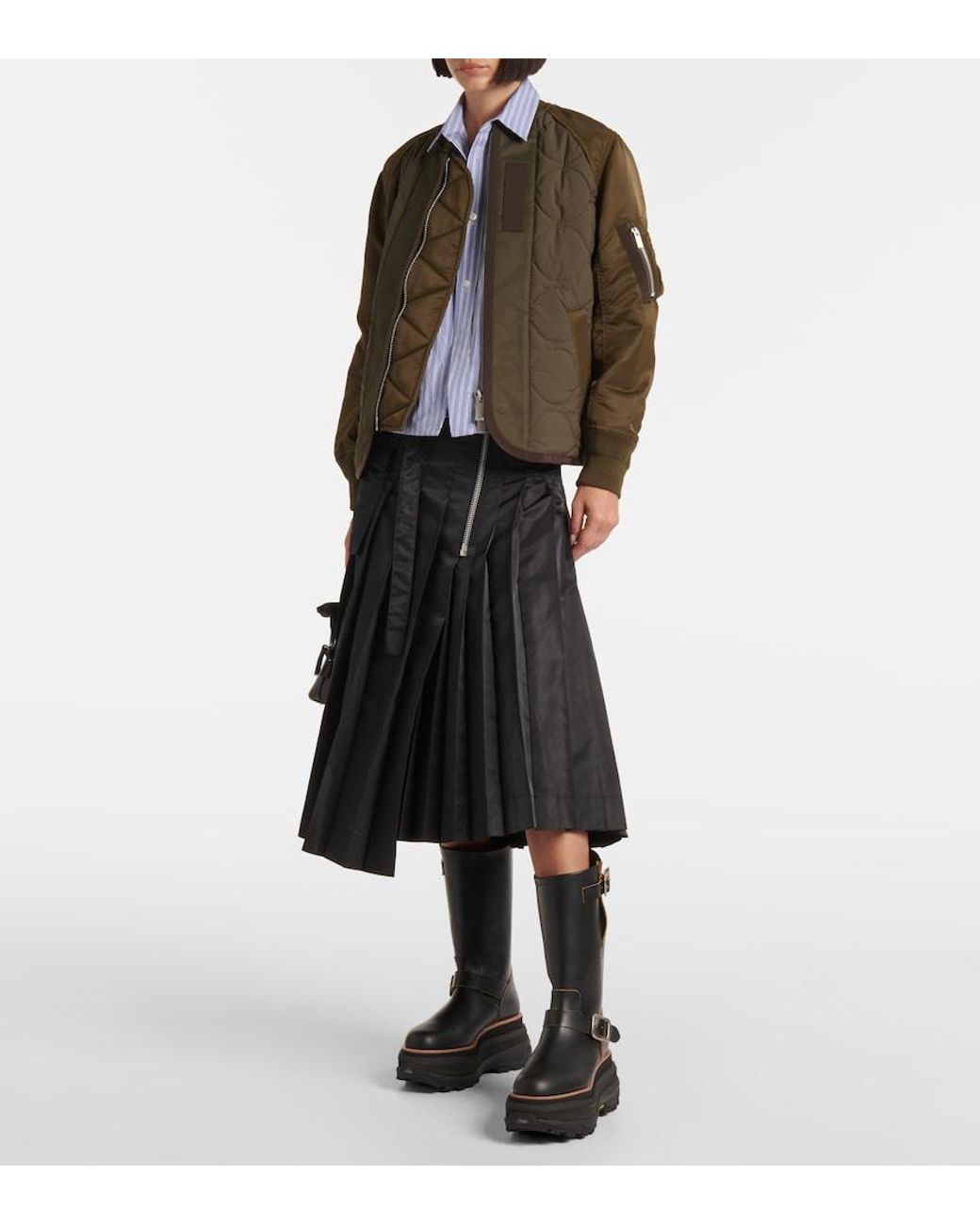 Sacai Black Leather Platform Biker Boots