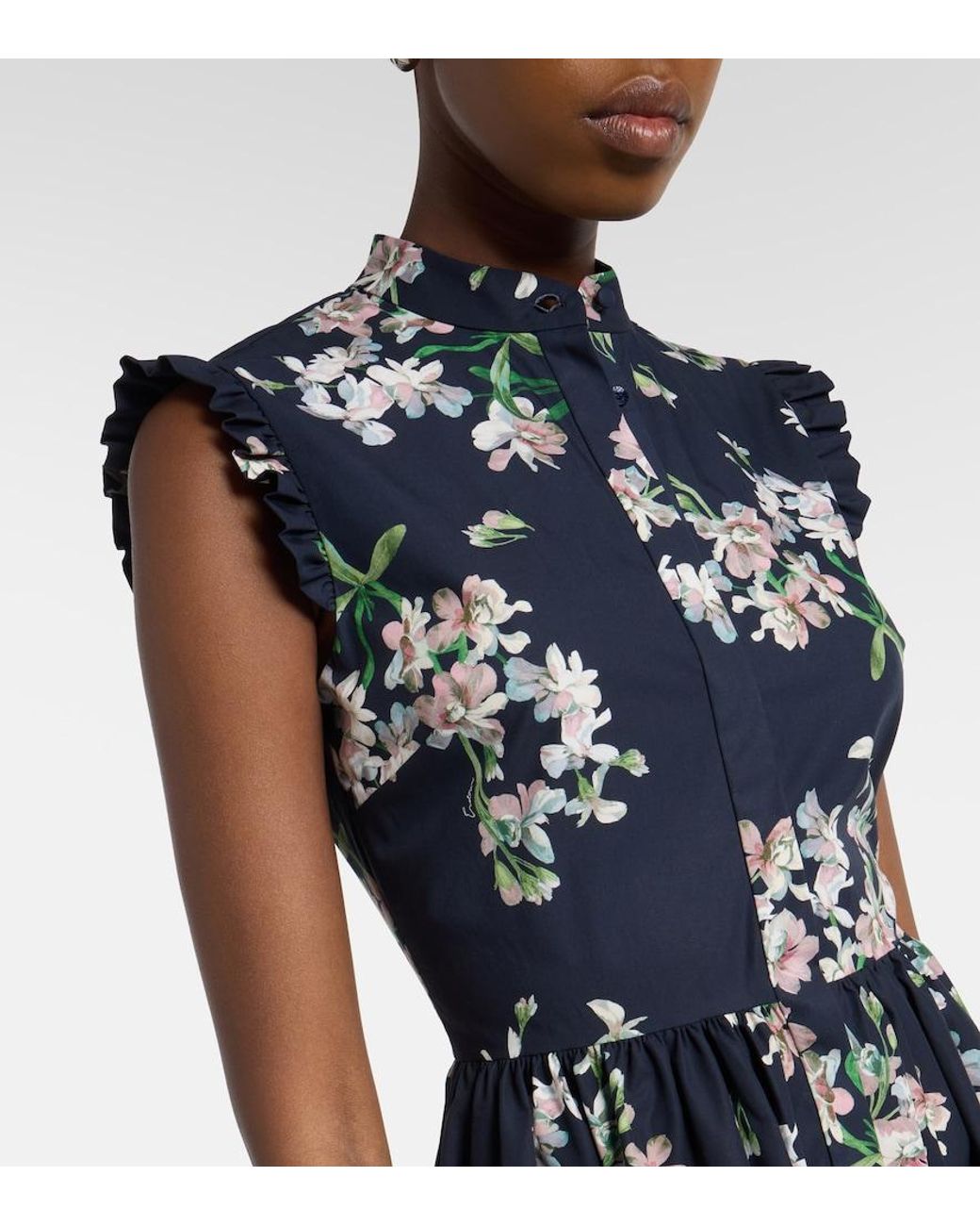 Erdem Blue Floral Cotton Midi Dress