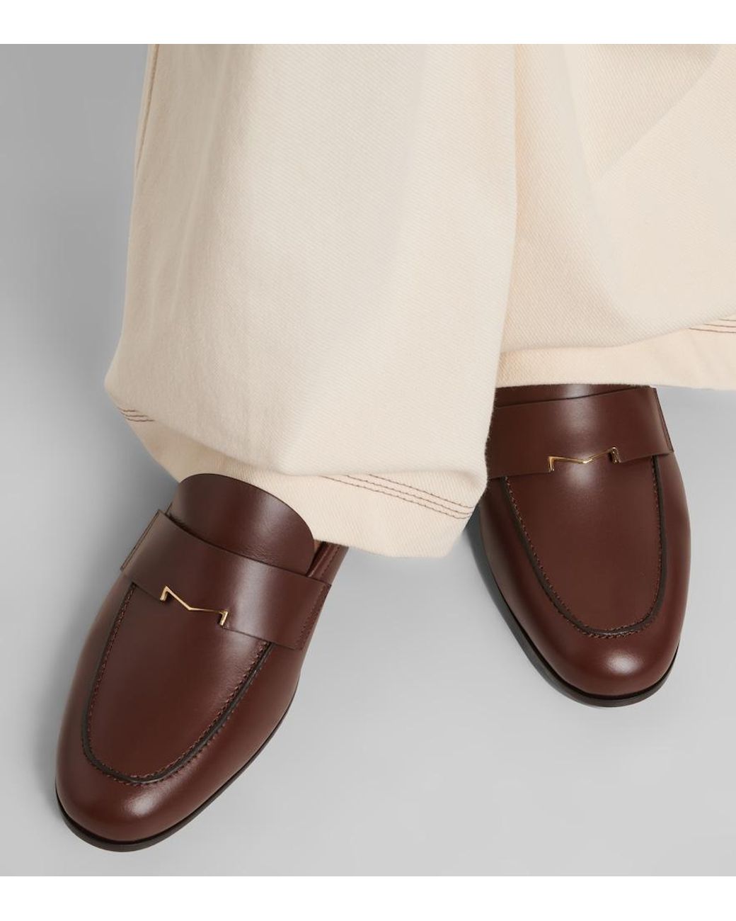 Max Mara Brown Embellished Leather Penny Loafers