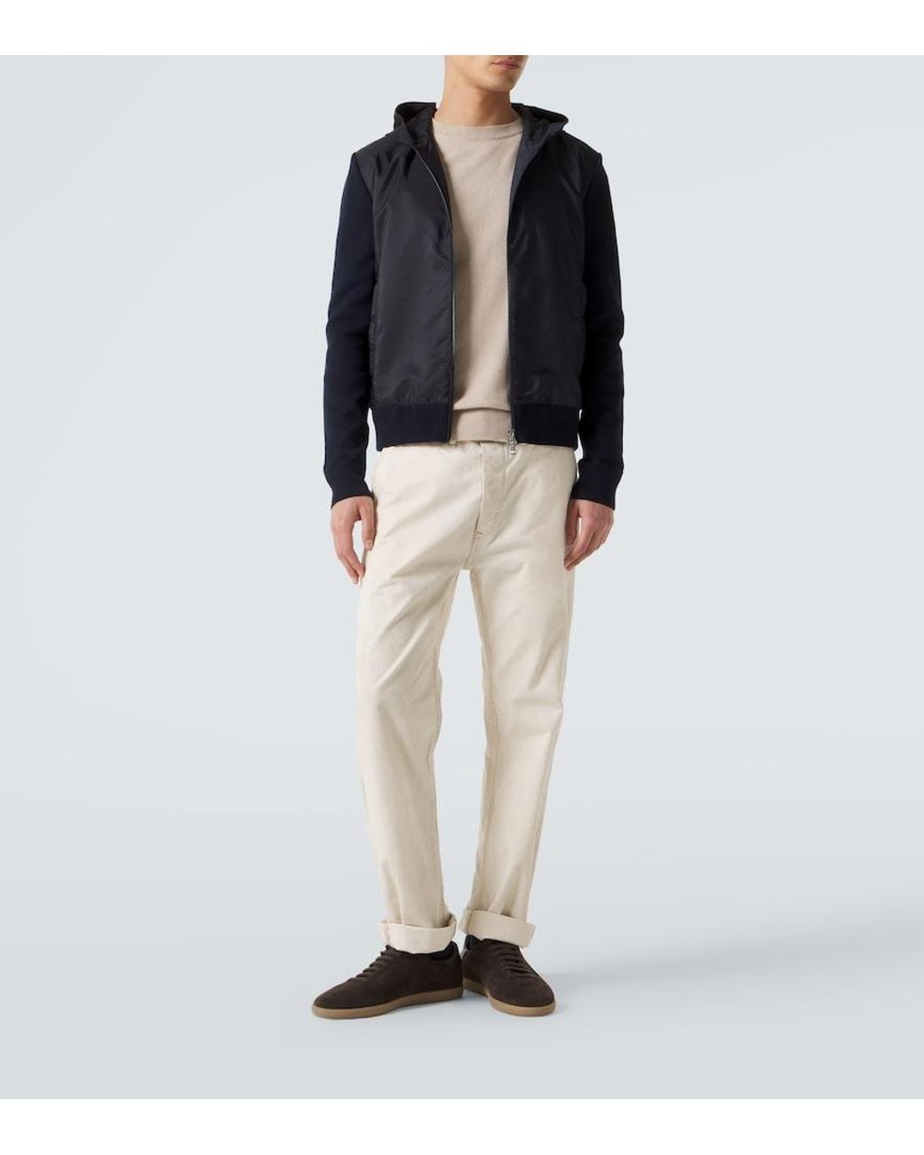Moncler Blue Tricot Hooded Cotton-Blend Jacket for men